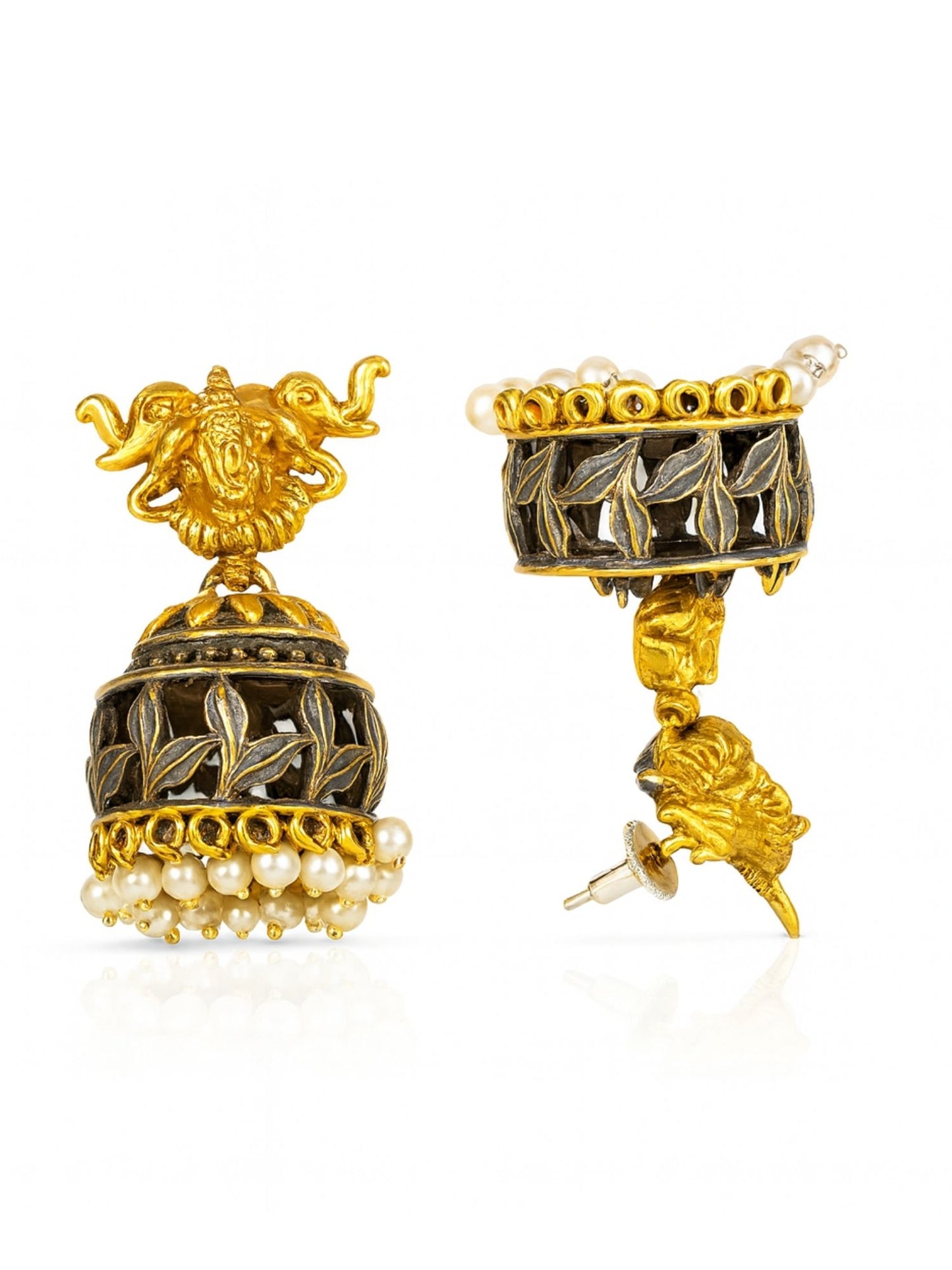 Afghani Jhumka Earrings Mata Laxmi Design With Pearl