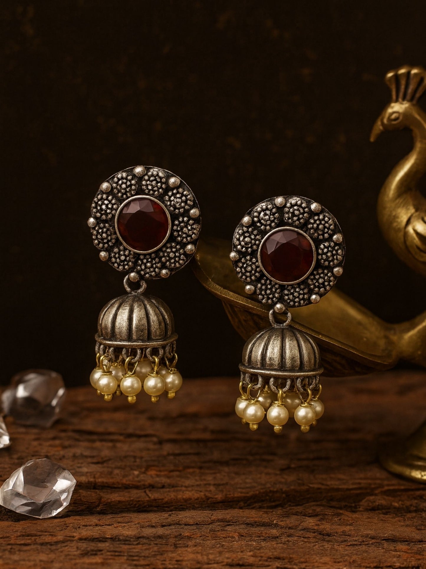 Afghani Jhumka Earrings Flower Design With Pearl