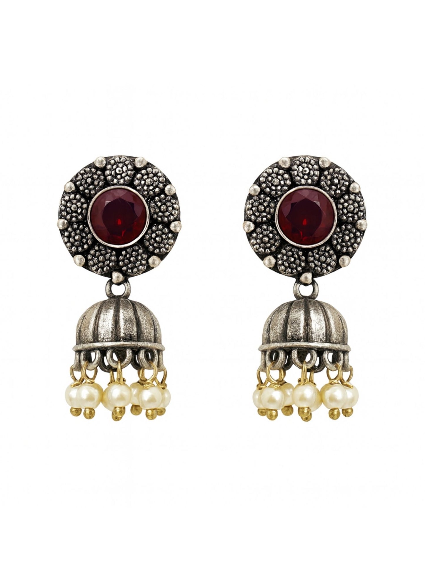 Afghani Jhumka Earrings Flower Design With Pearl