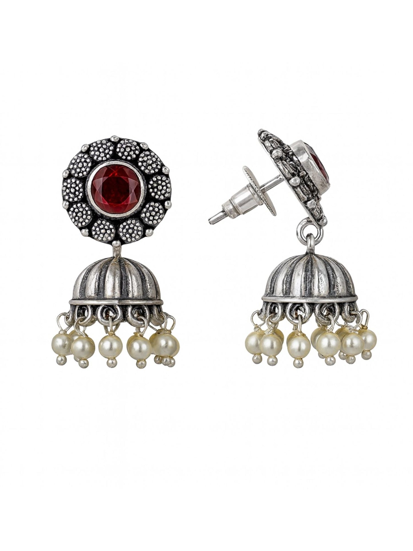 Afghani Jhumka Earrings Flower Design With Pearl