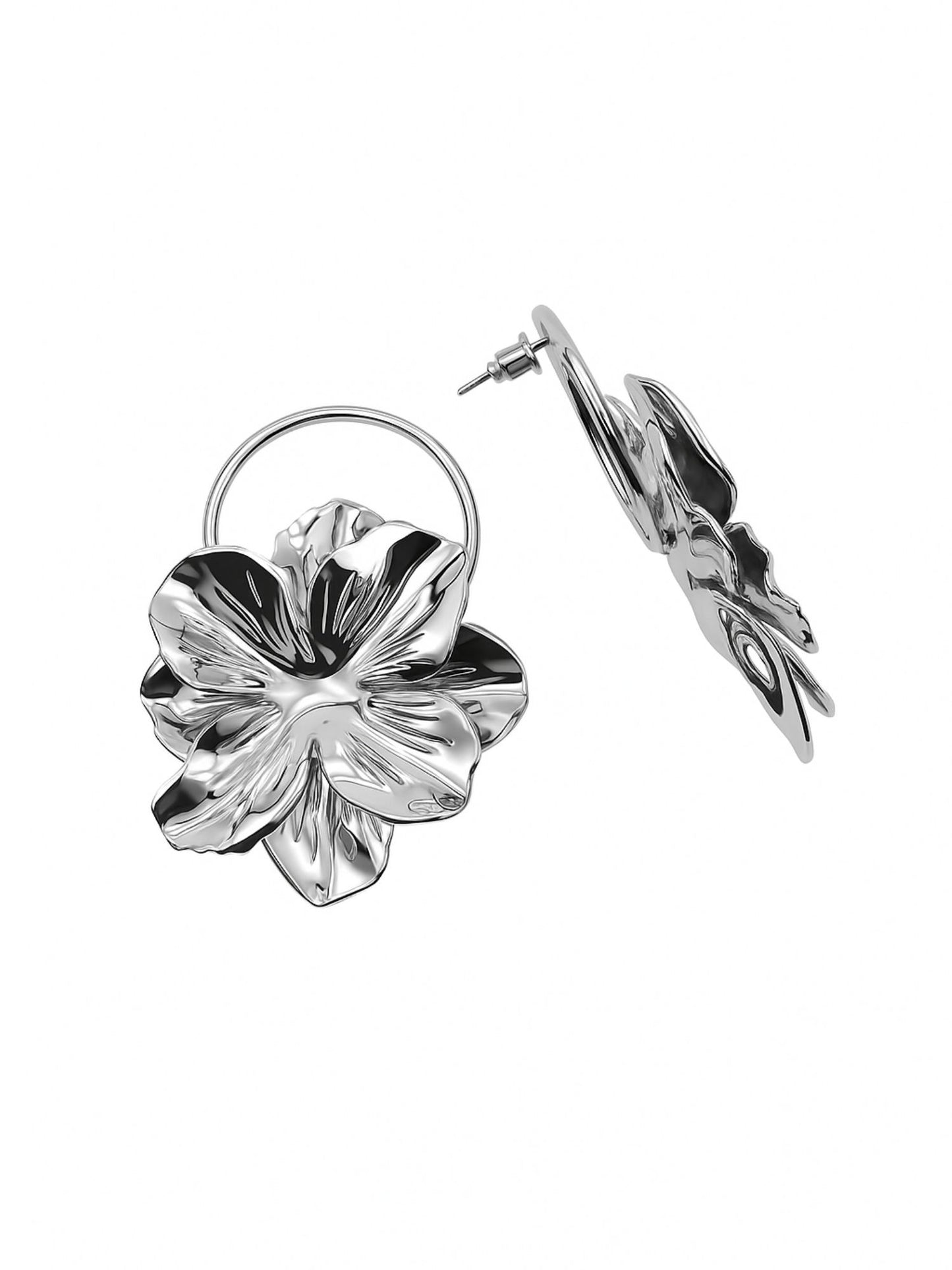 Silver Floral Hoop Earrings for Women | Metal Design