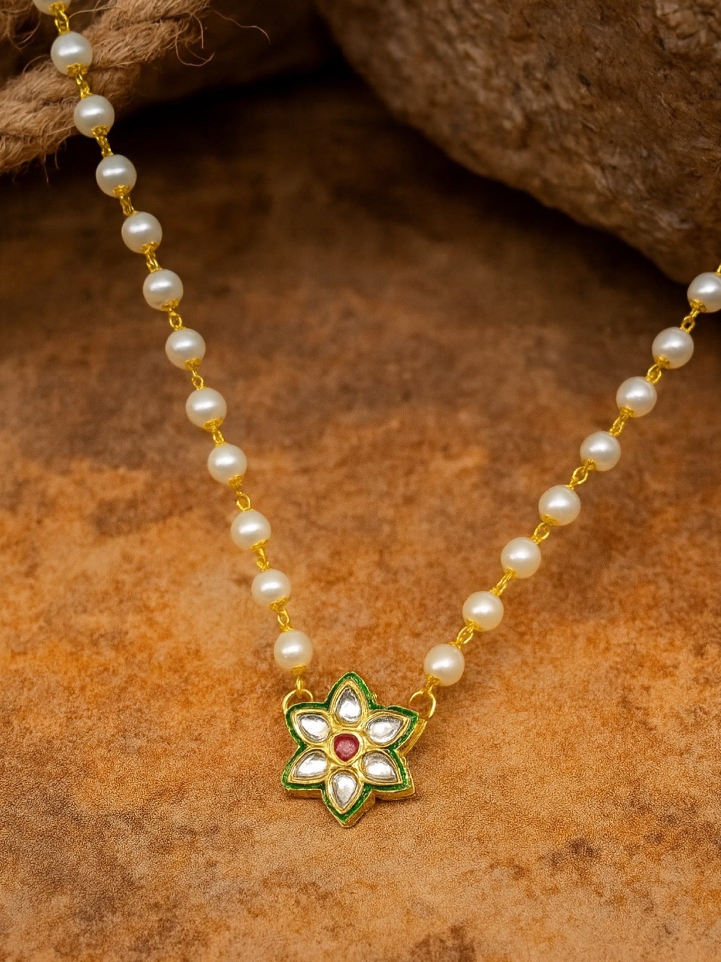 Kundan Flower Pearl Beads Long Necklace design