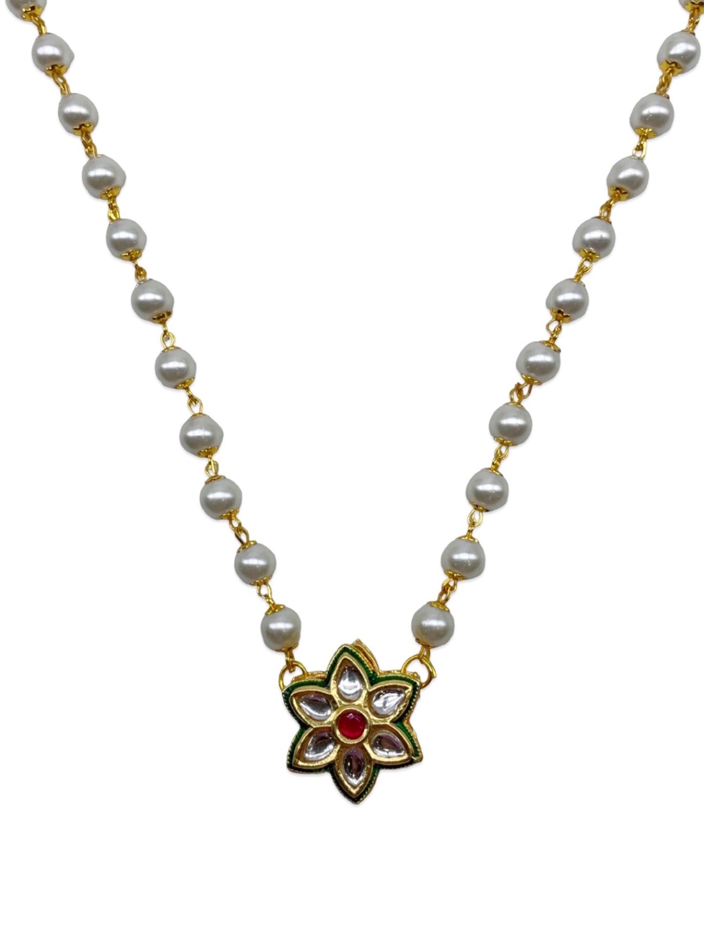 Kundan Flower Pearl Beads Long Necklace design