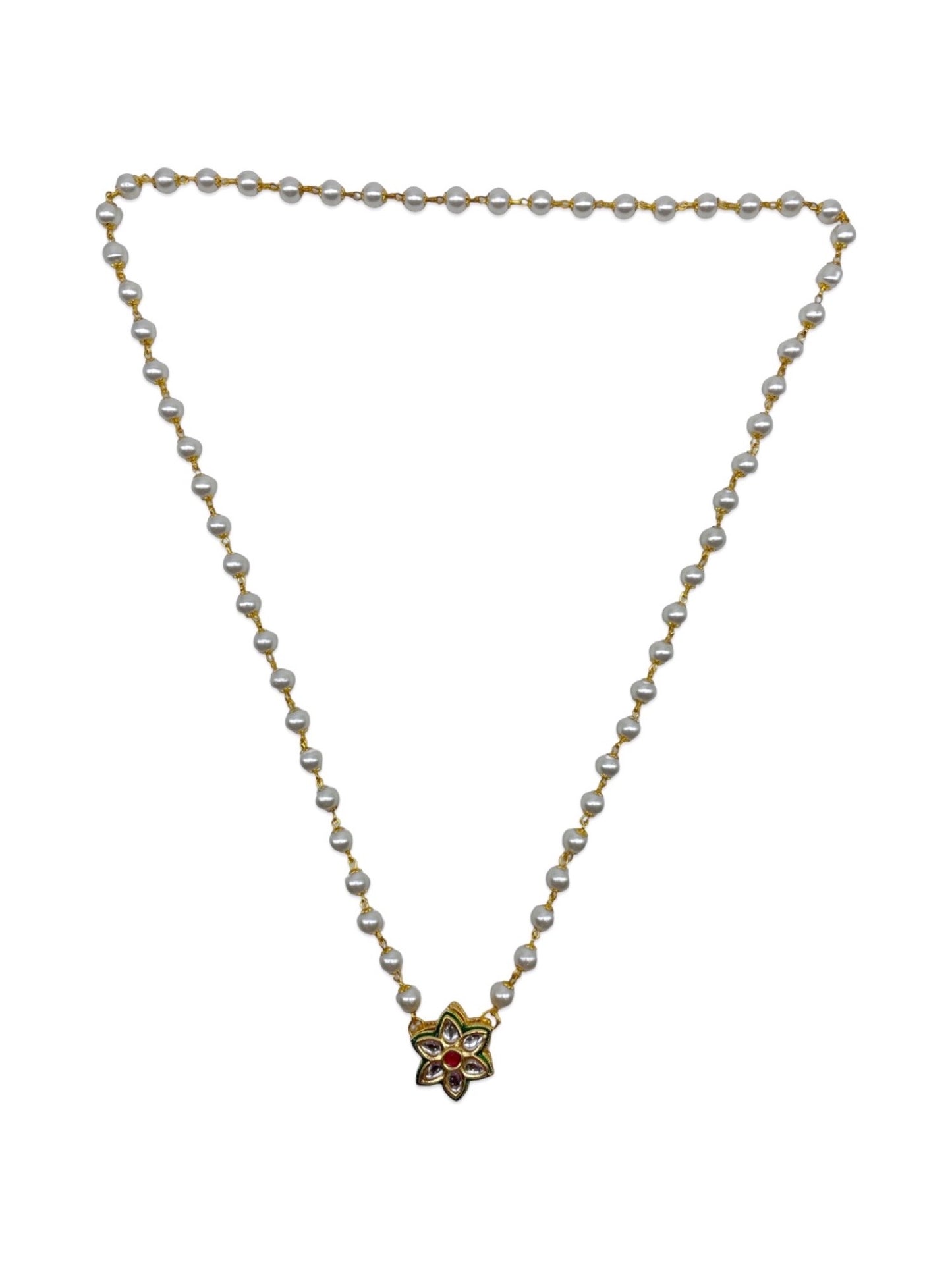 Kundan Flower Pearl Beads Long Necklace design