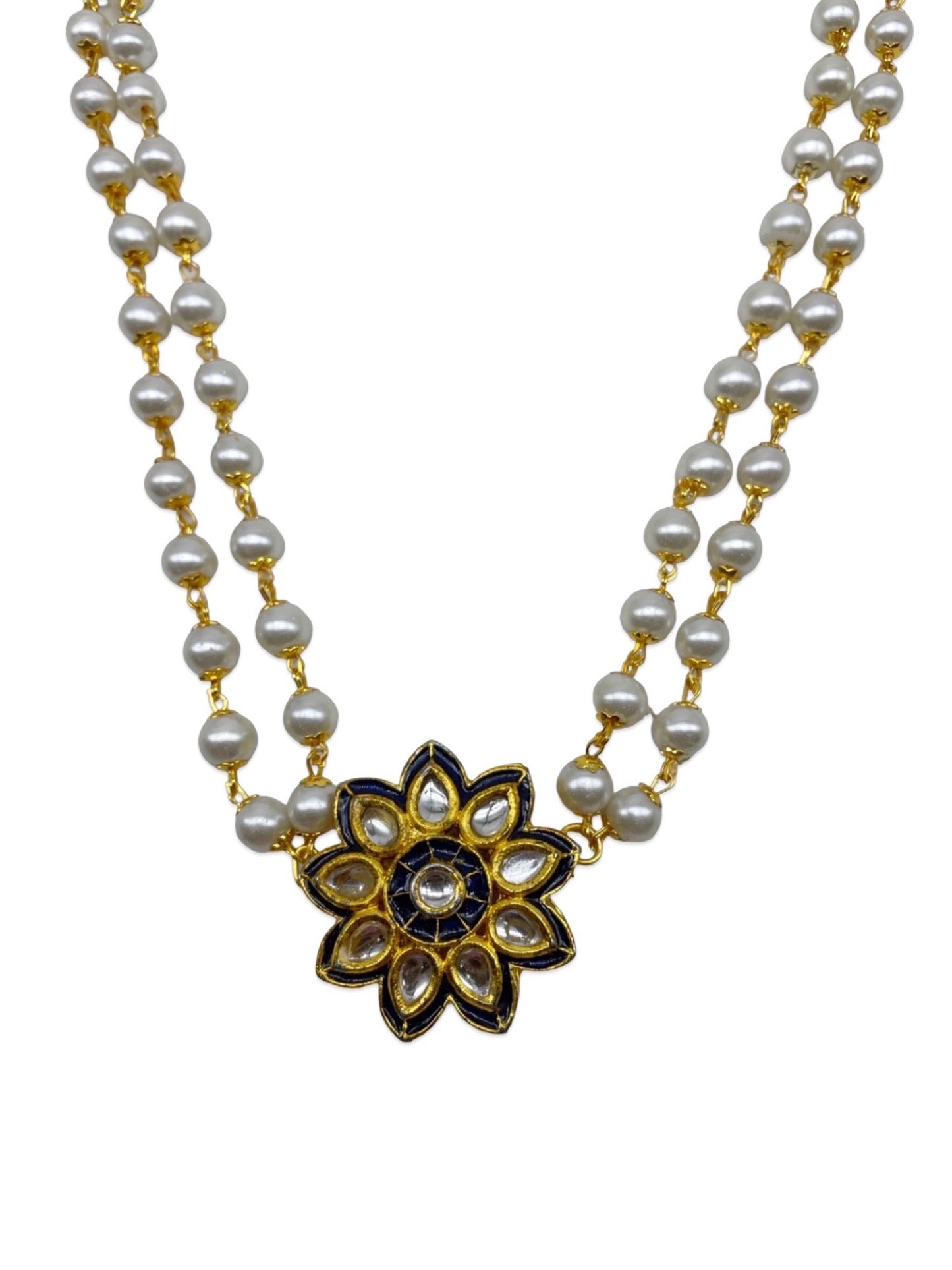 Kundan Flower Pearl Beads Short Necklace Design