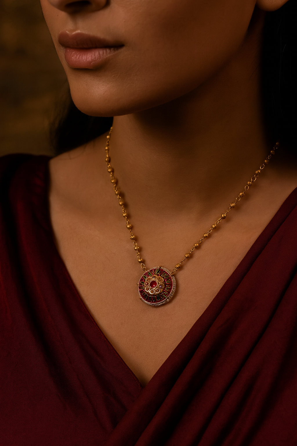 Round Kundan Pearl Gold Beads Design Long Necklace