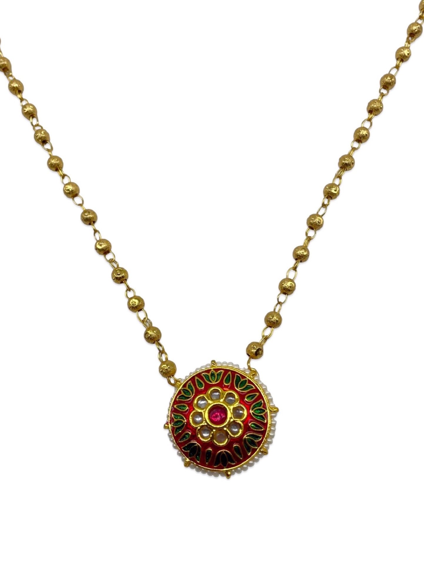 Round Kundan Pearl Gold Beads Design Long Necklace