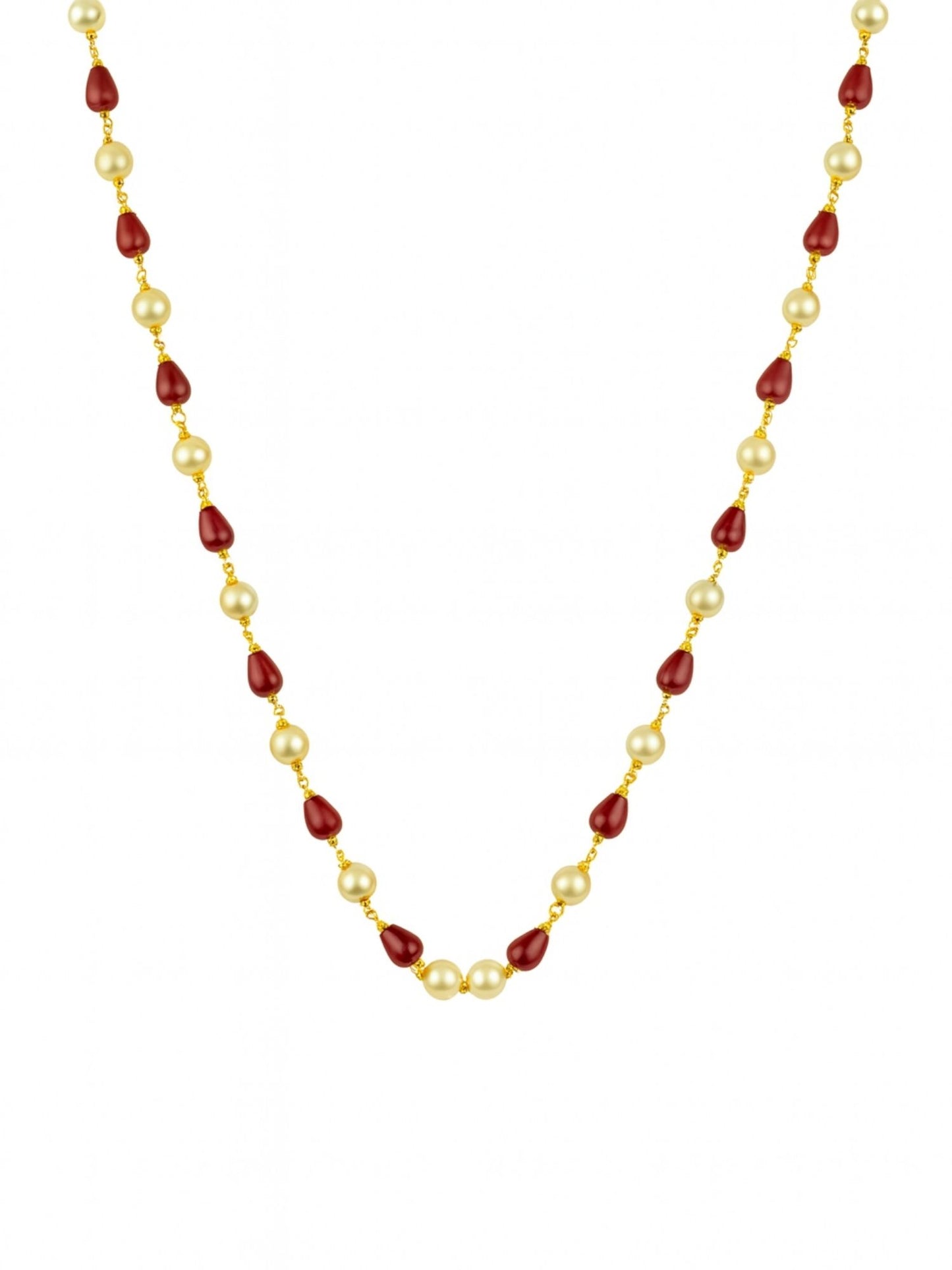 Red & Pearl Beads Simple Mala/Chain Necklace