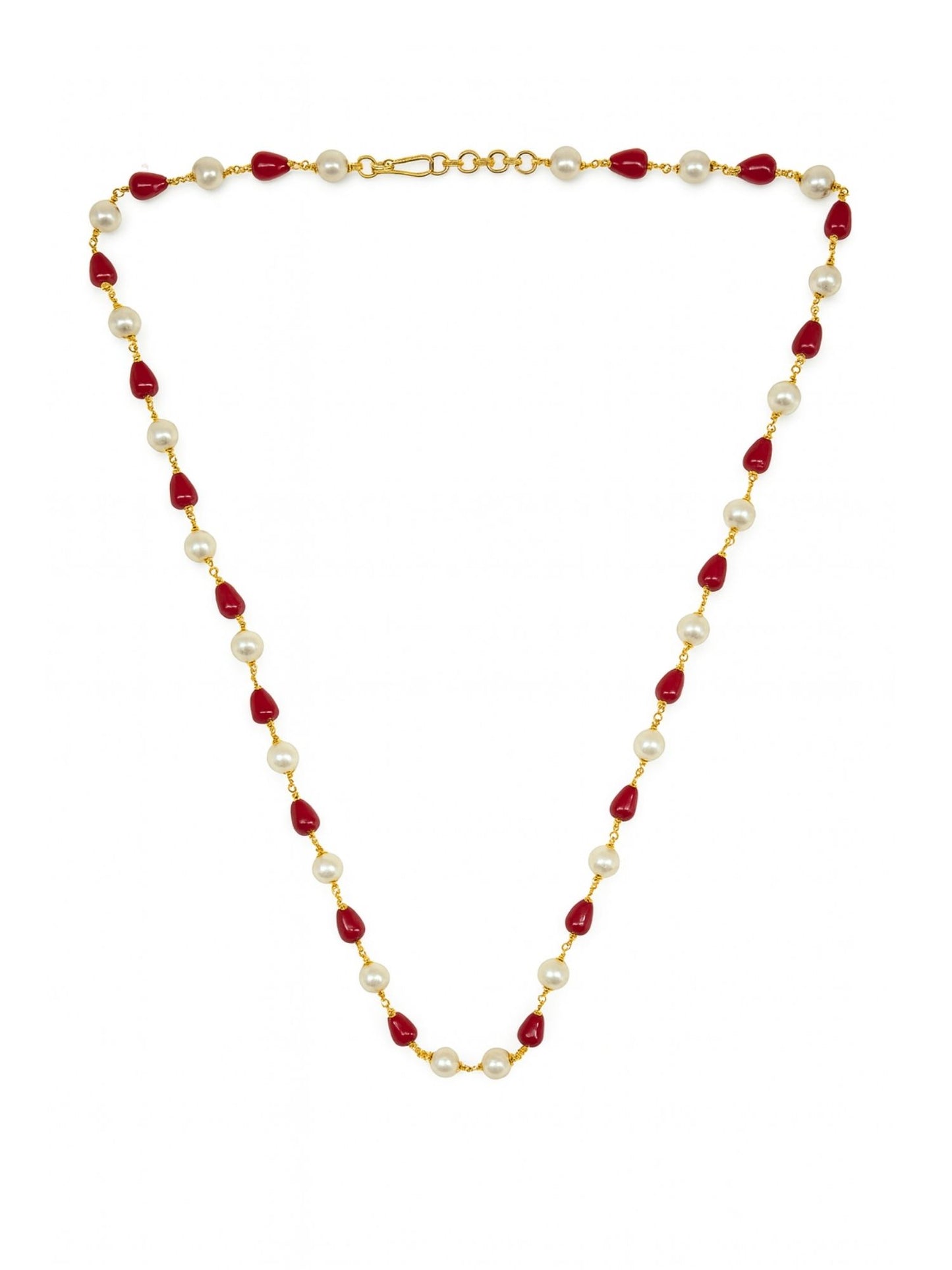 Red & Pearl Beads Simple Mala/Chain Necklace