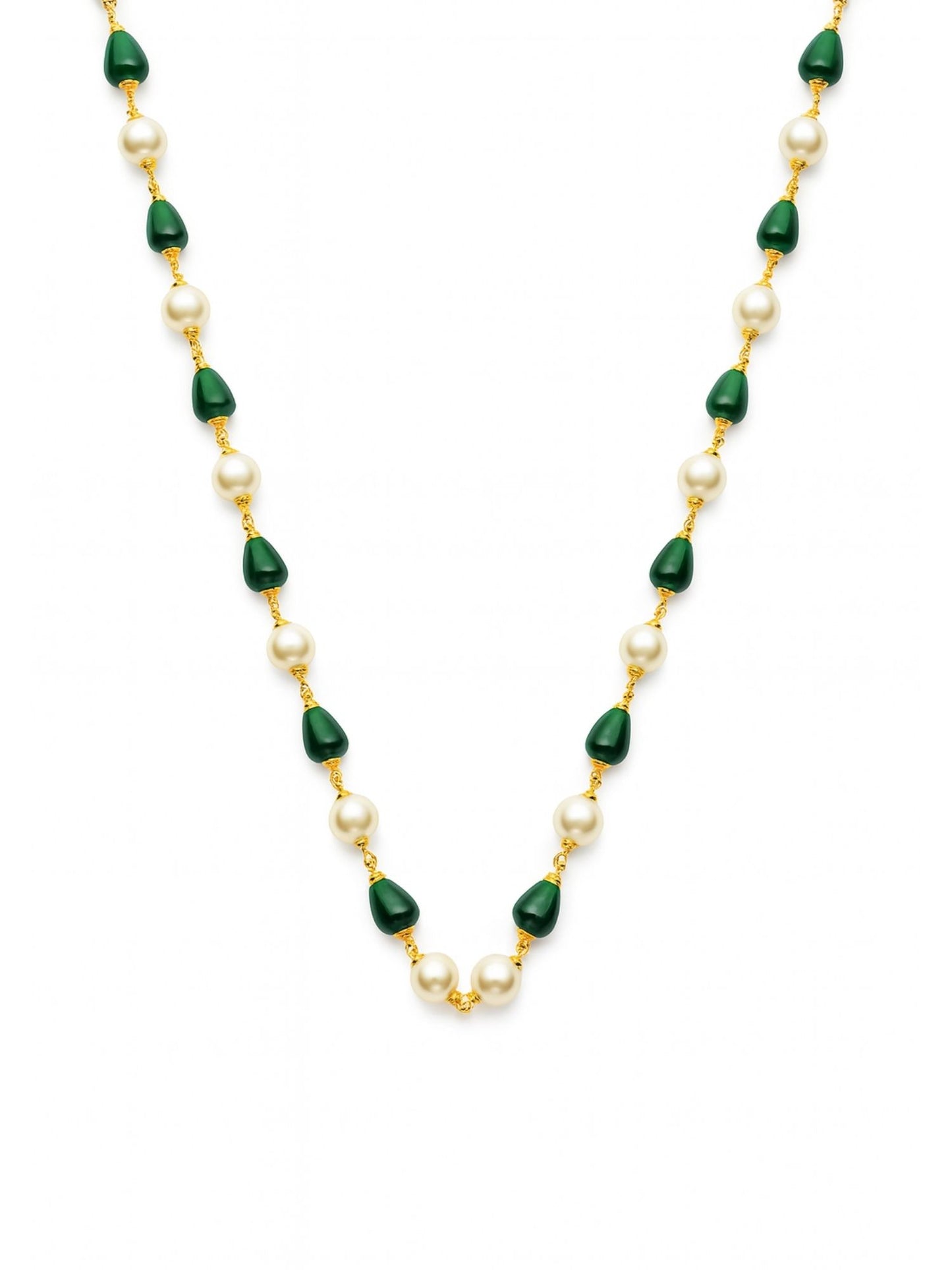 Green & Pearl Beads Simple Mala/Chain Necklace