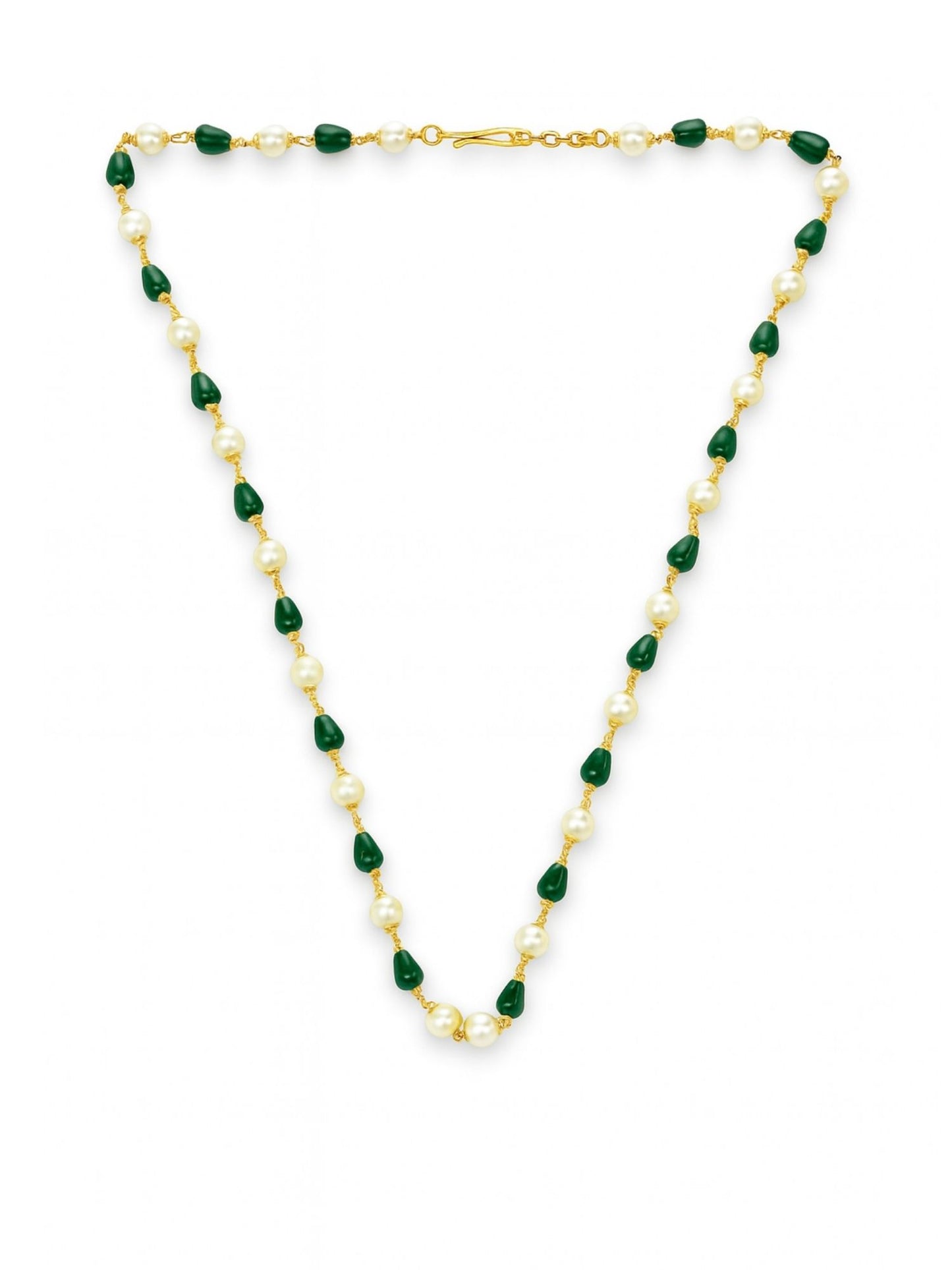 Green & Pearl Beads Simple Mala/Chain Necklace