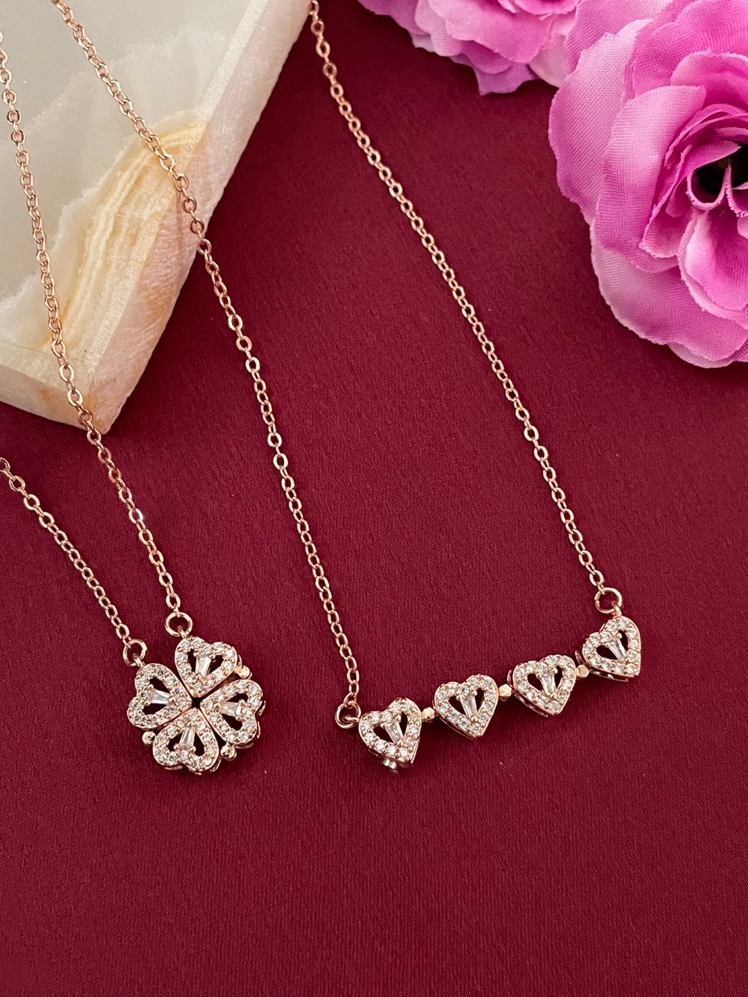 Shop (Wear it 2 ways) Reversible Rose Gold Heart Necklace For Valentines Day Shop (Wear it 2 ways) Reversible Rose Gold Heart Necklace For Valentines Day