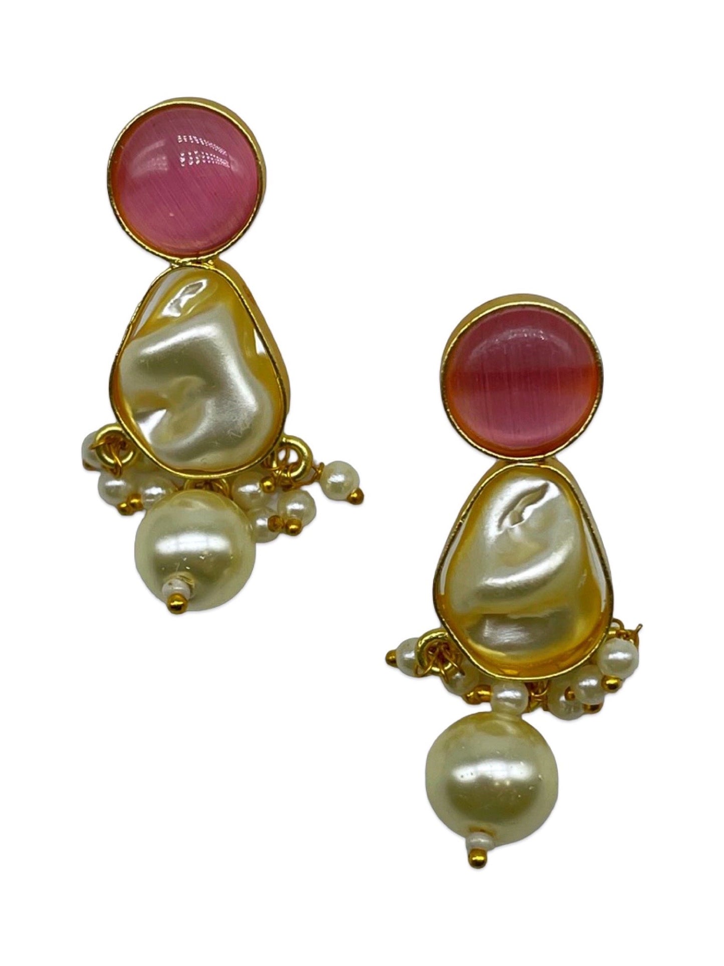 Flower Pink Stone Pearl Short Necklace Set