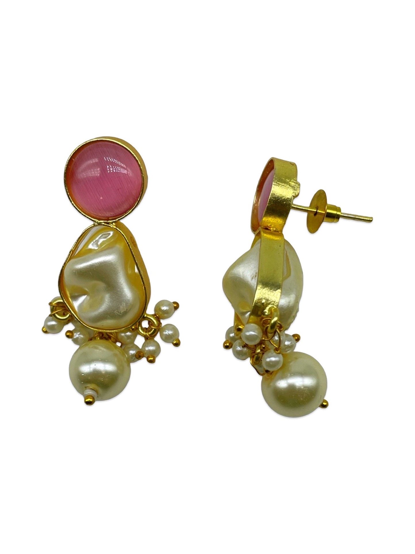 Flower Pink Stone Pearl Short Necklace Set