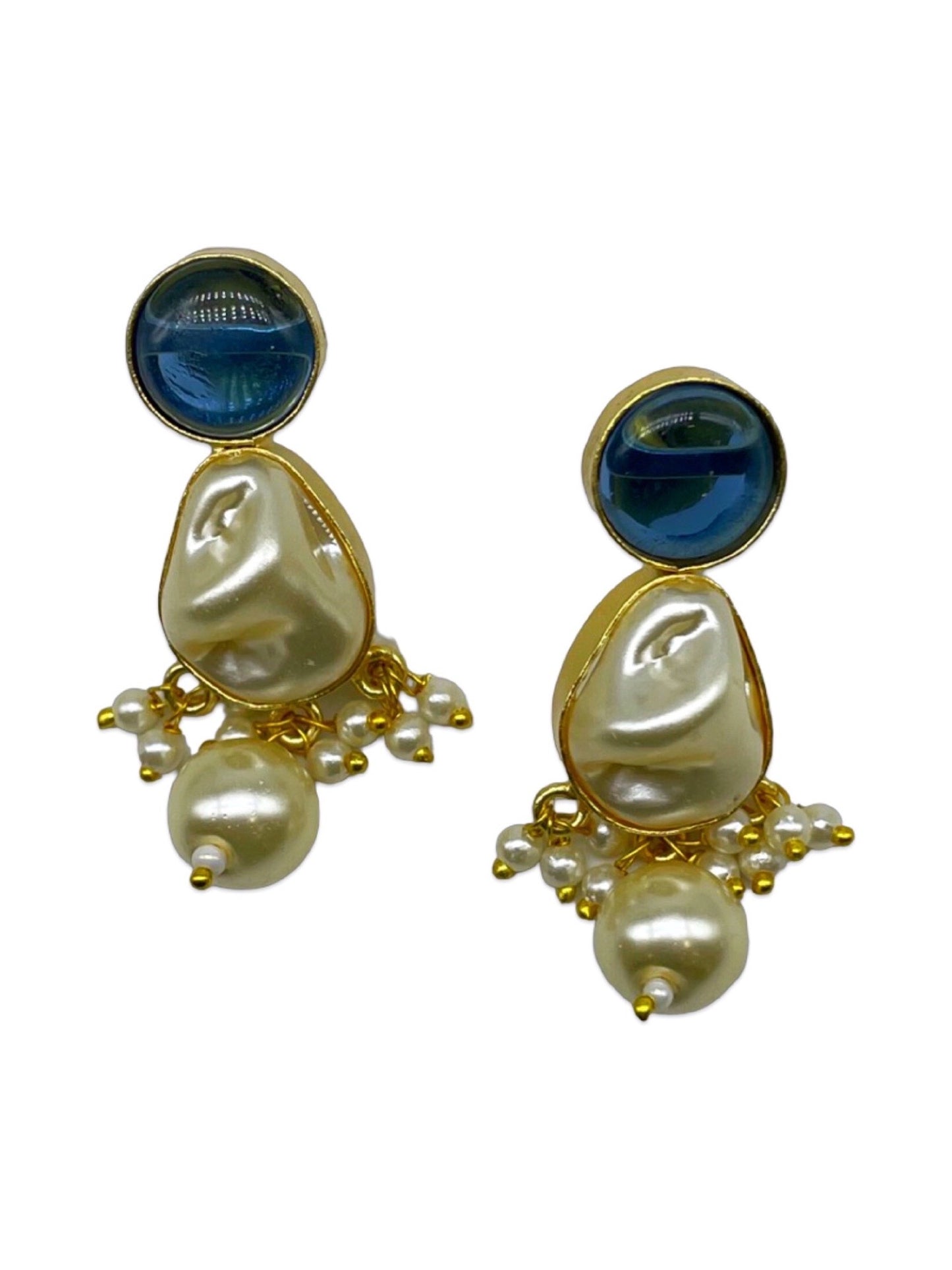 Flower Blue Stone Pearl Short Necklace Set