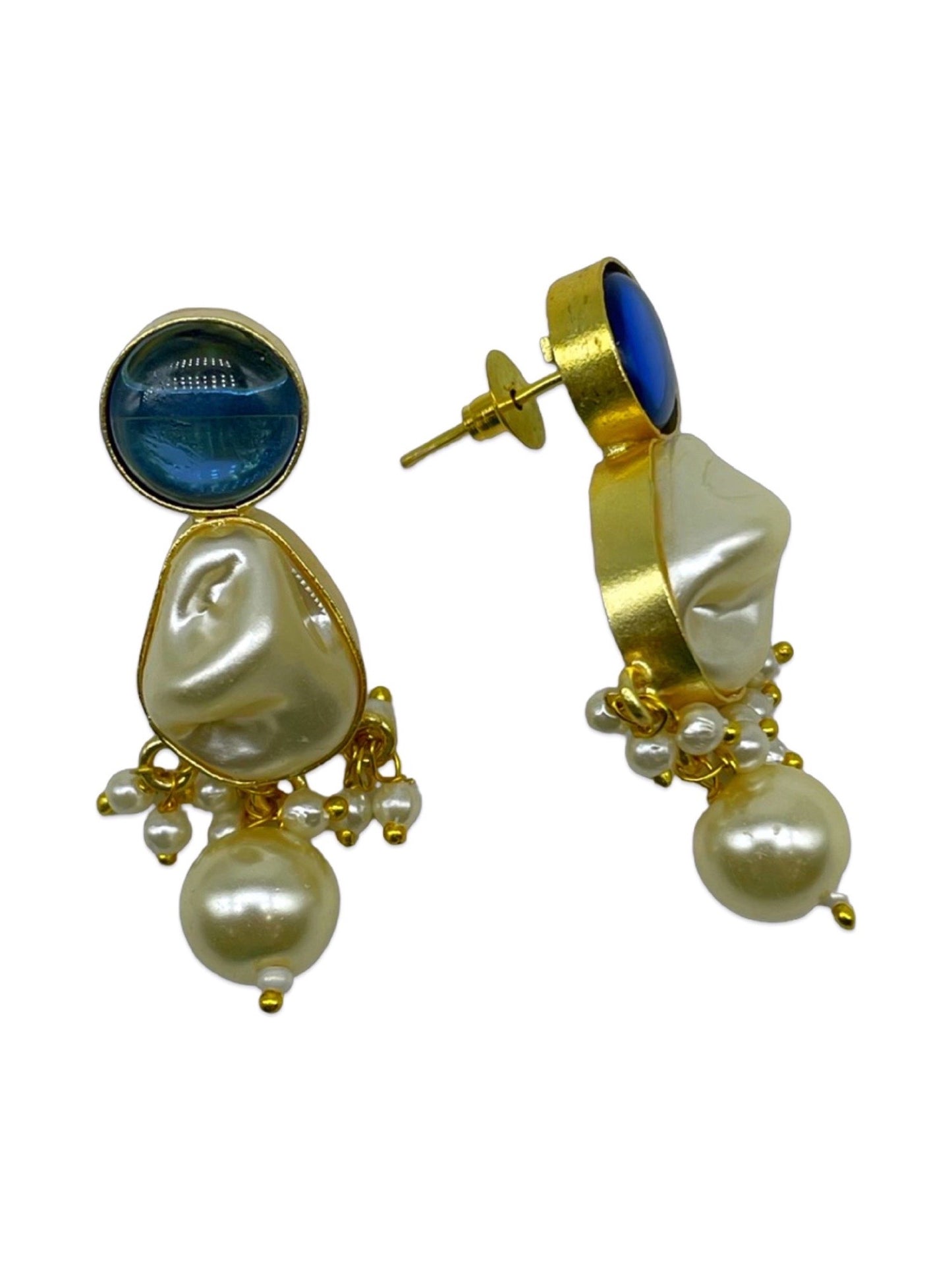 Flower Blue Stone Pearl Short Necklace Set