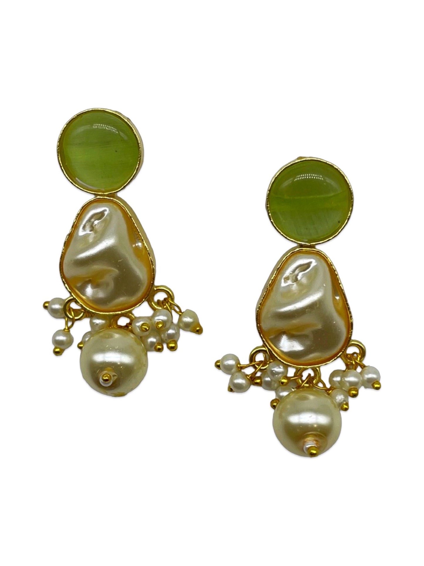 Flower Pista Stone Pearl Short Necklace Set