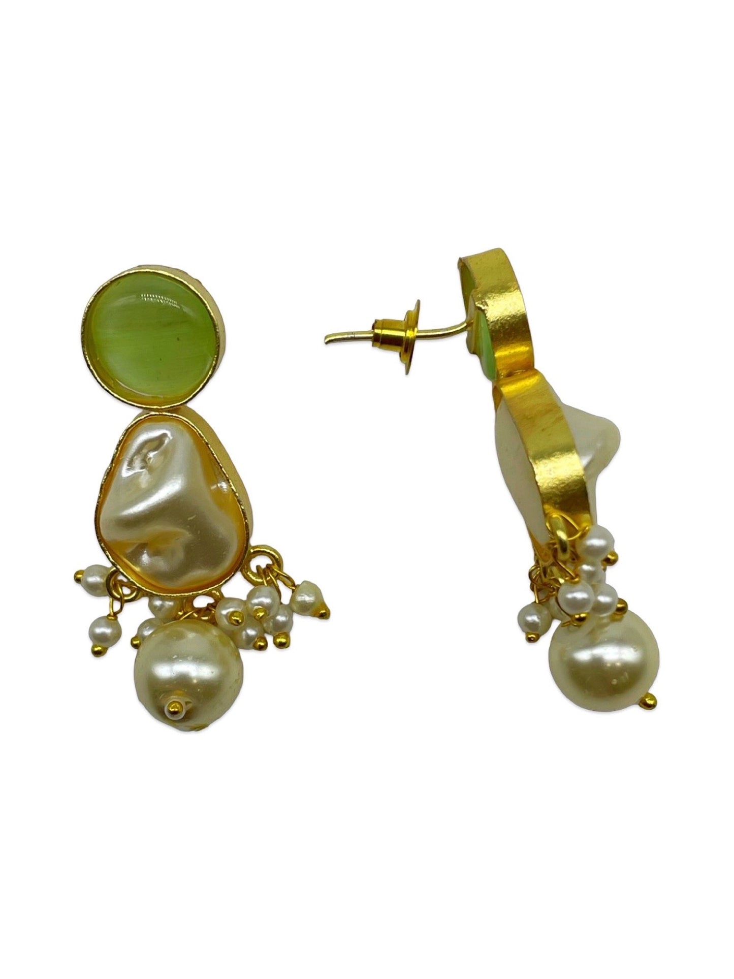 Flower Pista Stone Pearl Short Necklace Set