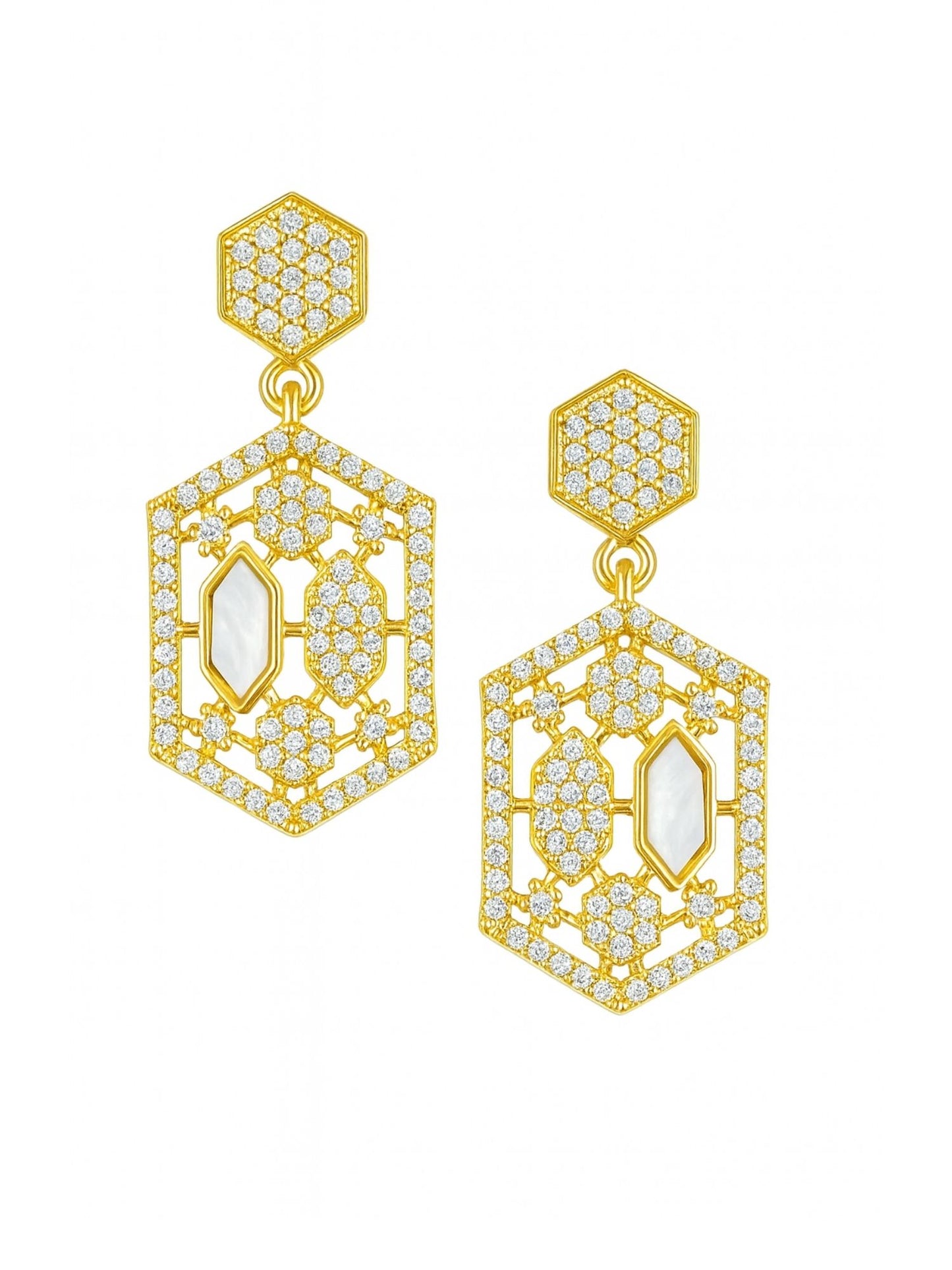 Hexagon Shape With AD Pearl Short Necklace Set