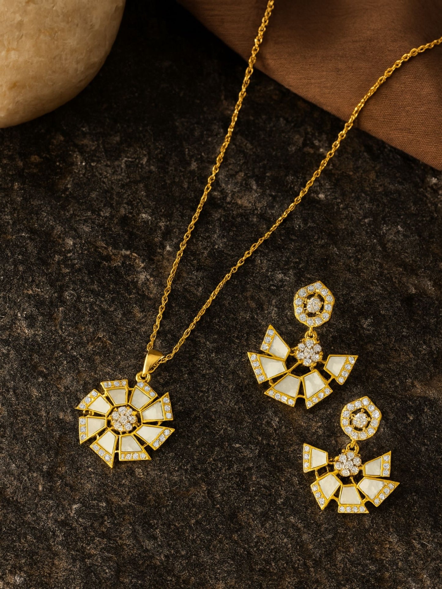 Geometric Shape With AD Pearl Short Necklace Set