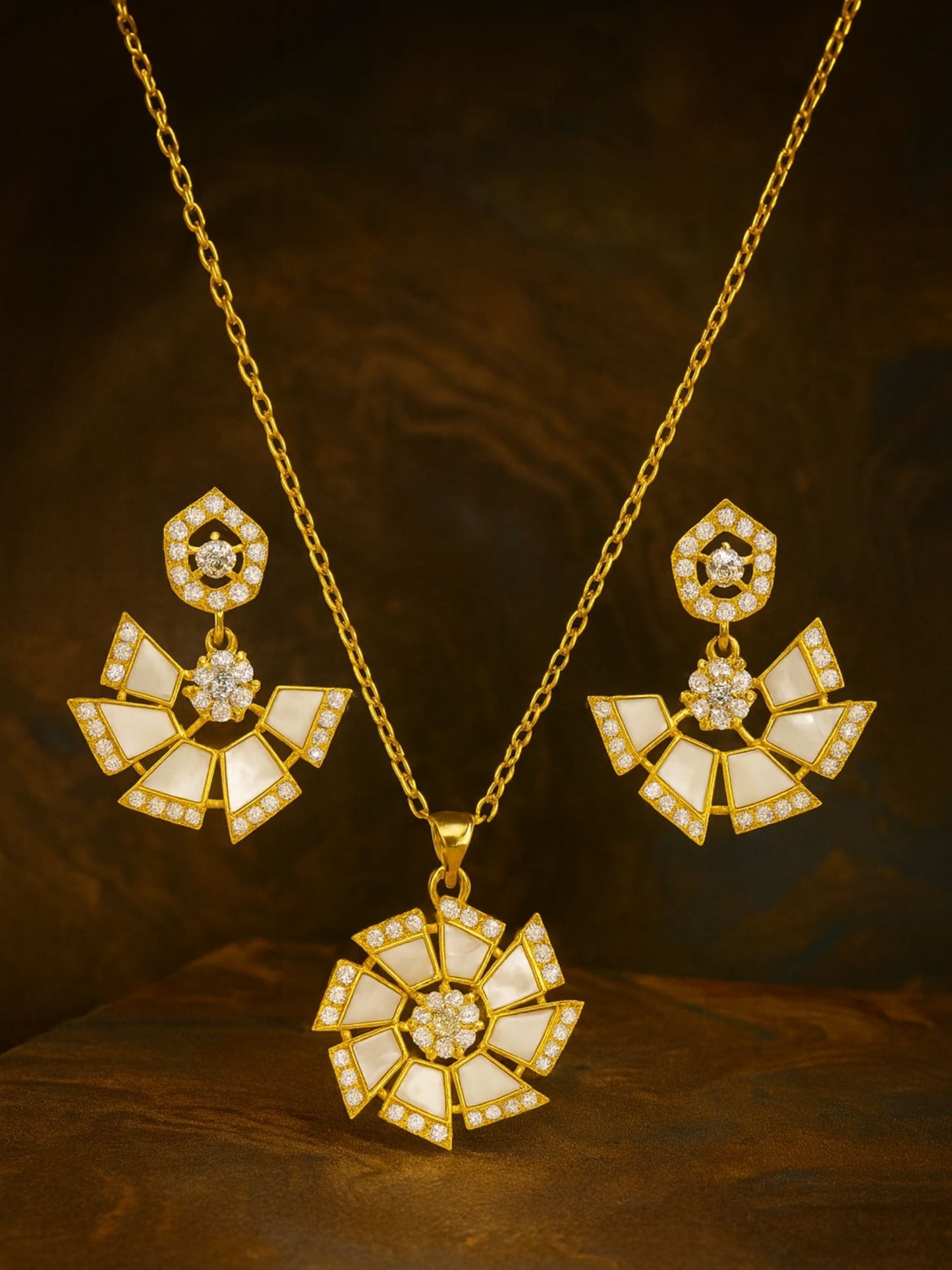 Geometric Shape With AD Pearl Short Necklace Set