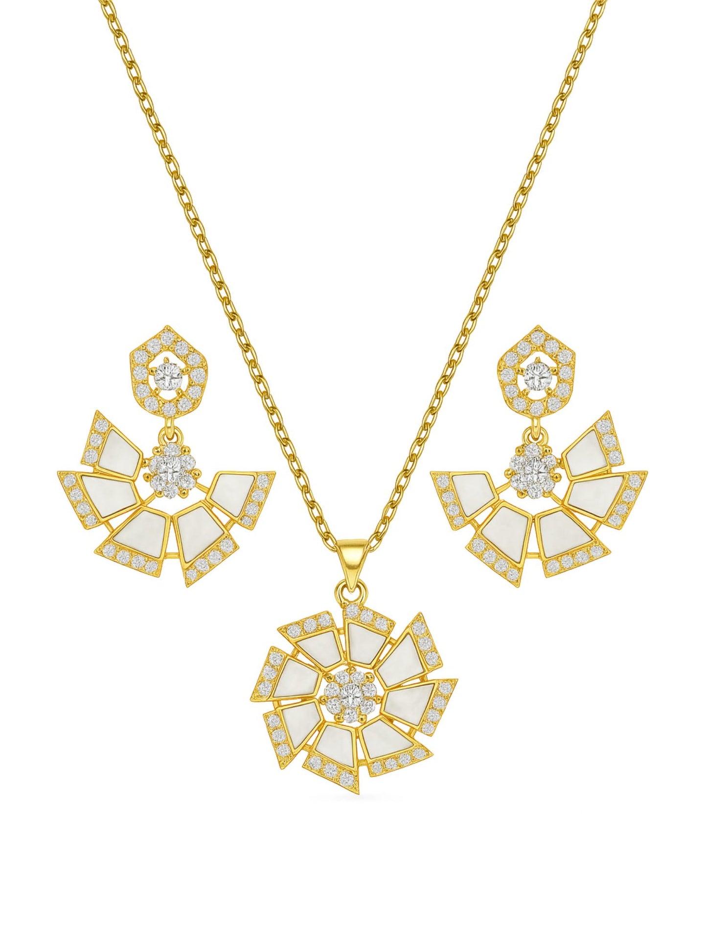 Geometric Shape With AD Pearl Short Necklace Set