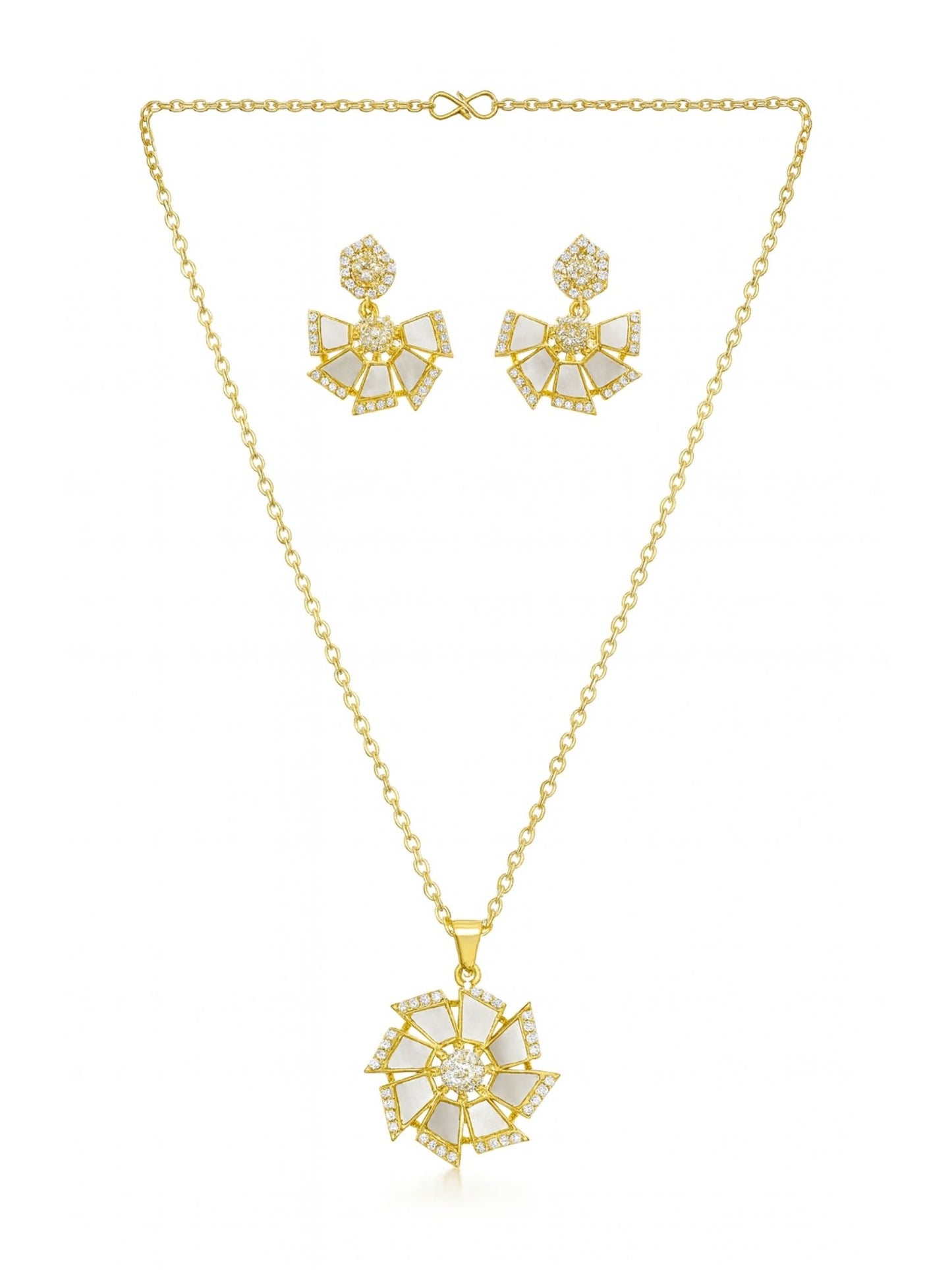 Geometric Shape With AD Pearl Short Necklace Set