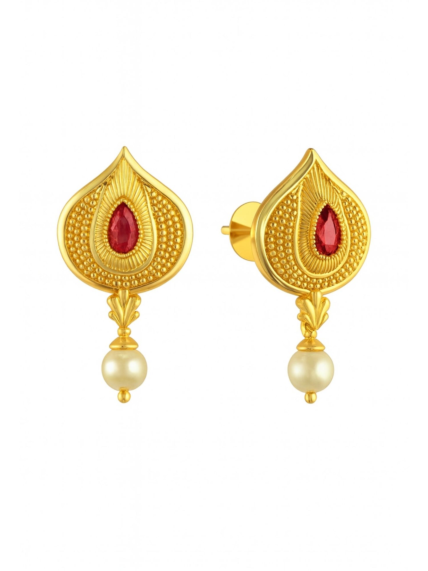 Flower With Pearl Gold Beads Mala Long Necklace Set