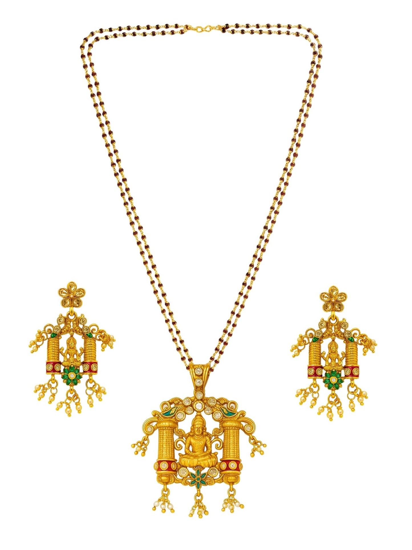 Laxmi With Red Beads Mala Long Necklace Set