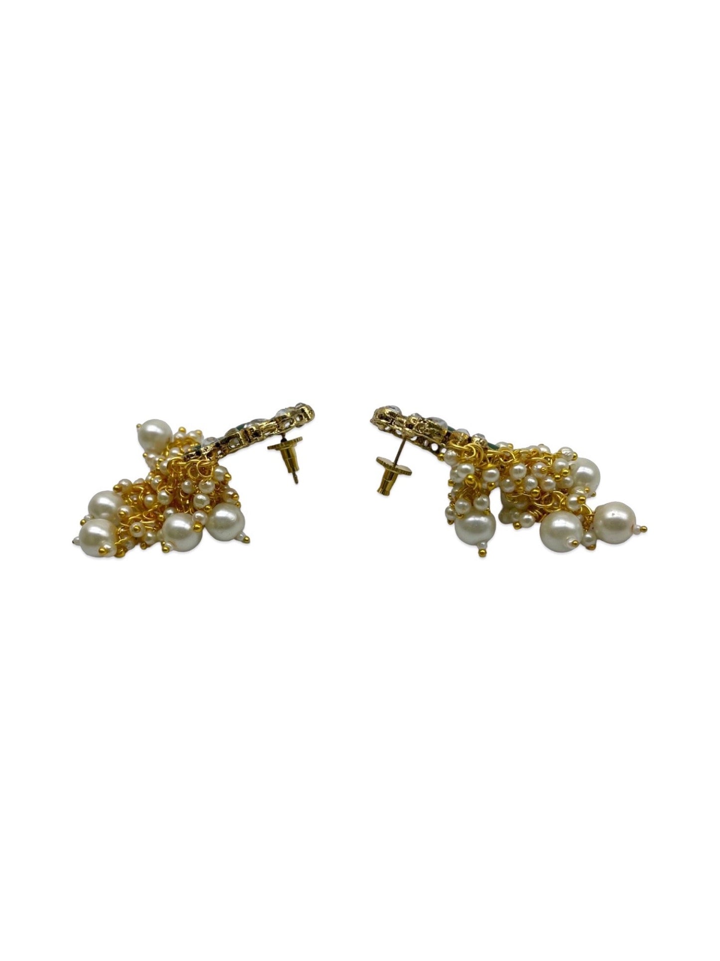 Stud Earrings Green Flower With Pearl Design