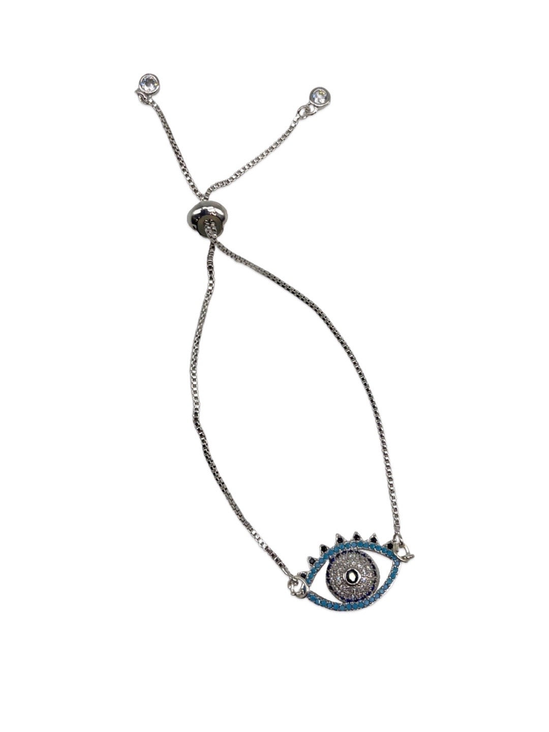 Silver Plated Blue Evil Eye Adjustable A D Bracelet