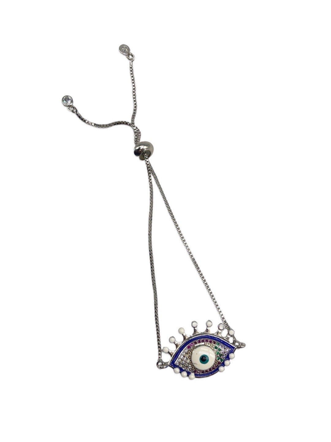 Silver Plated Multi Color Evil Eye Adjustable A D Bracelet