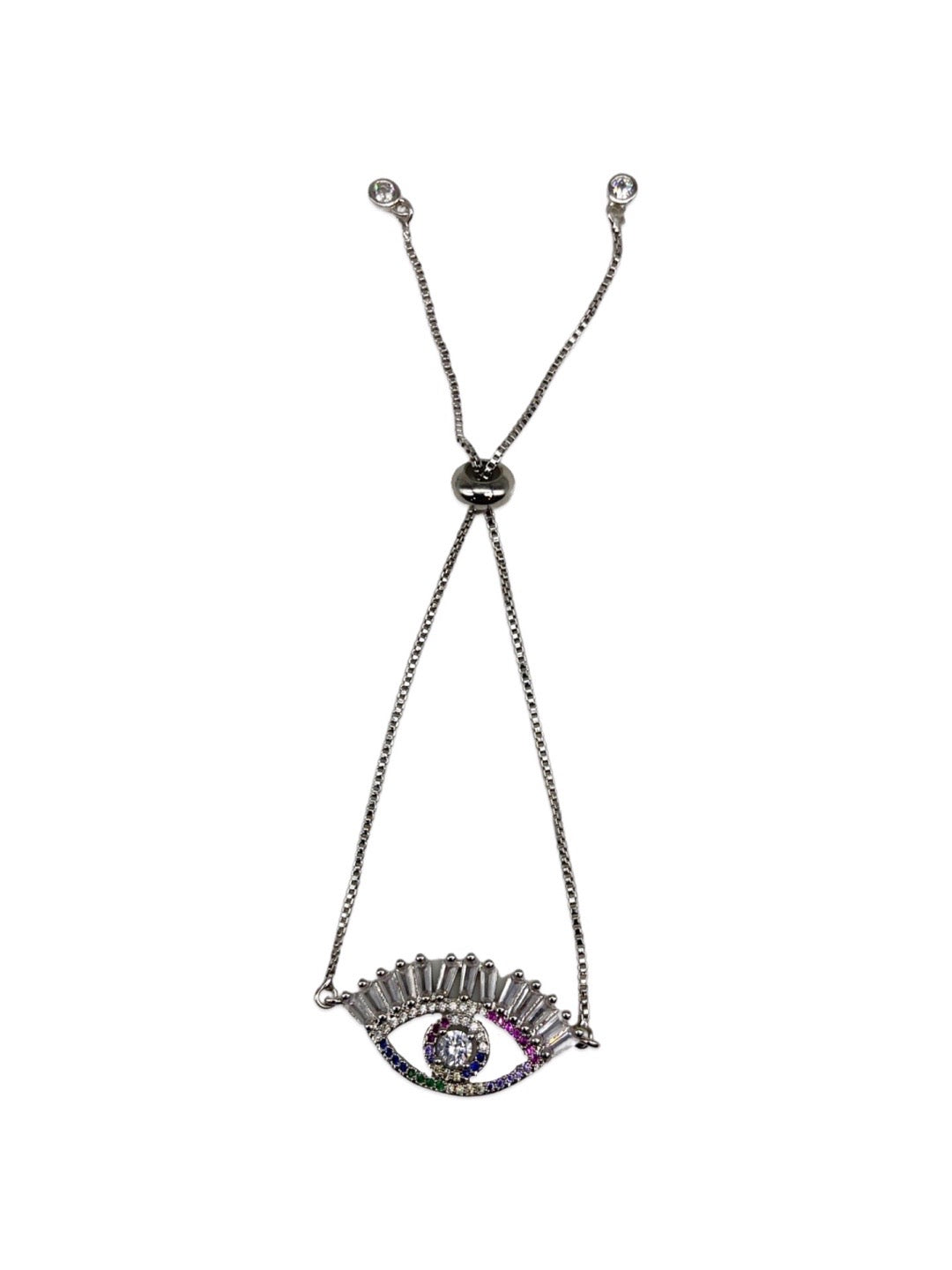 Silver Plated Multi Color Evil Eye Adjustable A D Bracelet