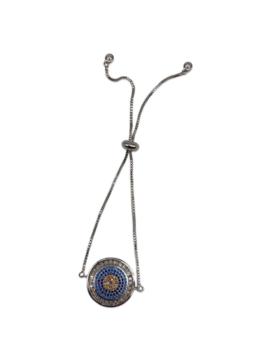 Silver Plated Blue Color Round Evil Eye Adjustable AD Bracelet