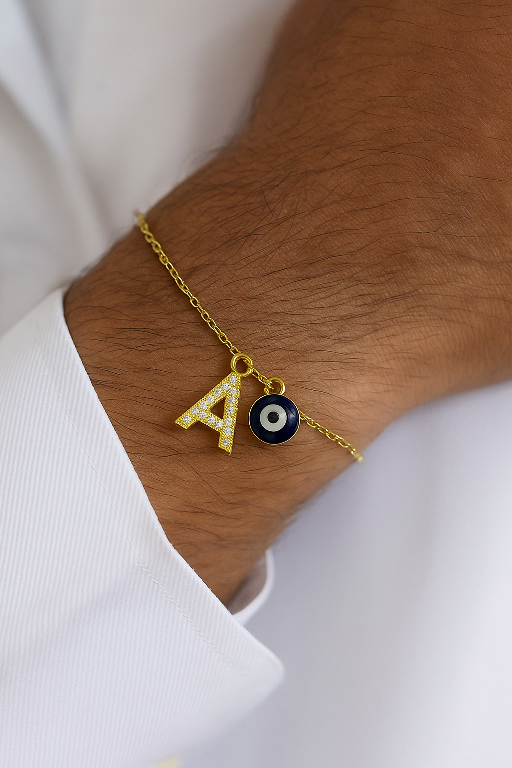 A-Z Letter American Diamond Gold Heart & Evil Eye Charm Rakhi Lumba