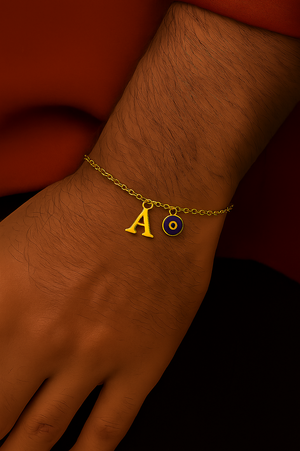 Name Initial Letter Bracelet Rakhi With Blue Evil Eye Charm
