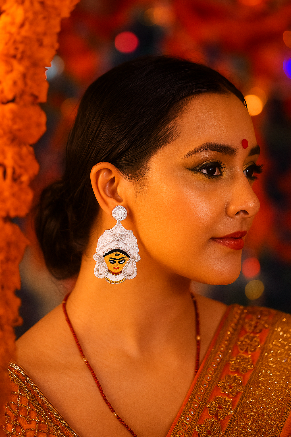 Durga Maa Design Beaded Earrings