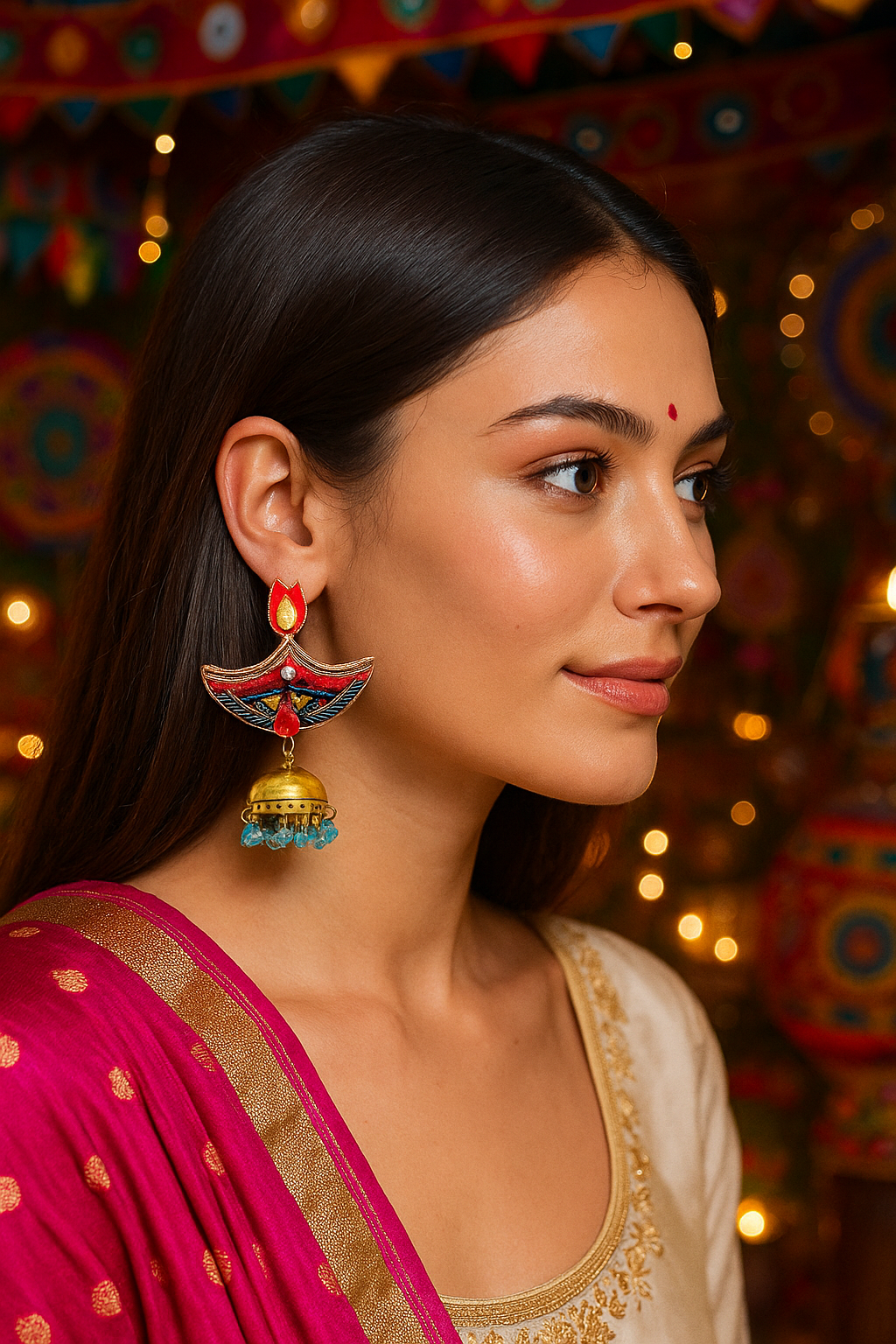 Diwali Diya & Jhumka Beaded Earrings