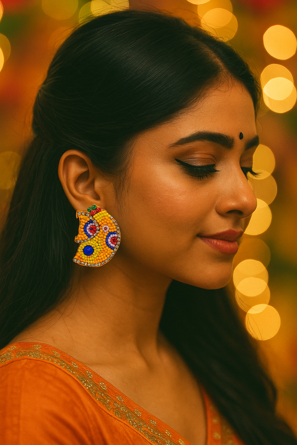 Lord Ganesha Design Beaded Earrings
