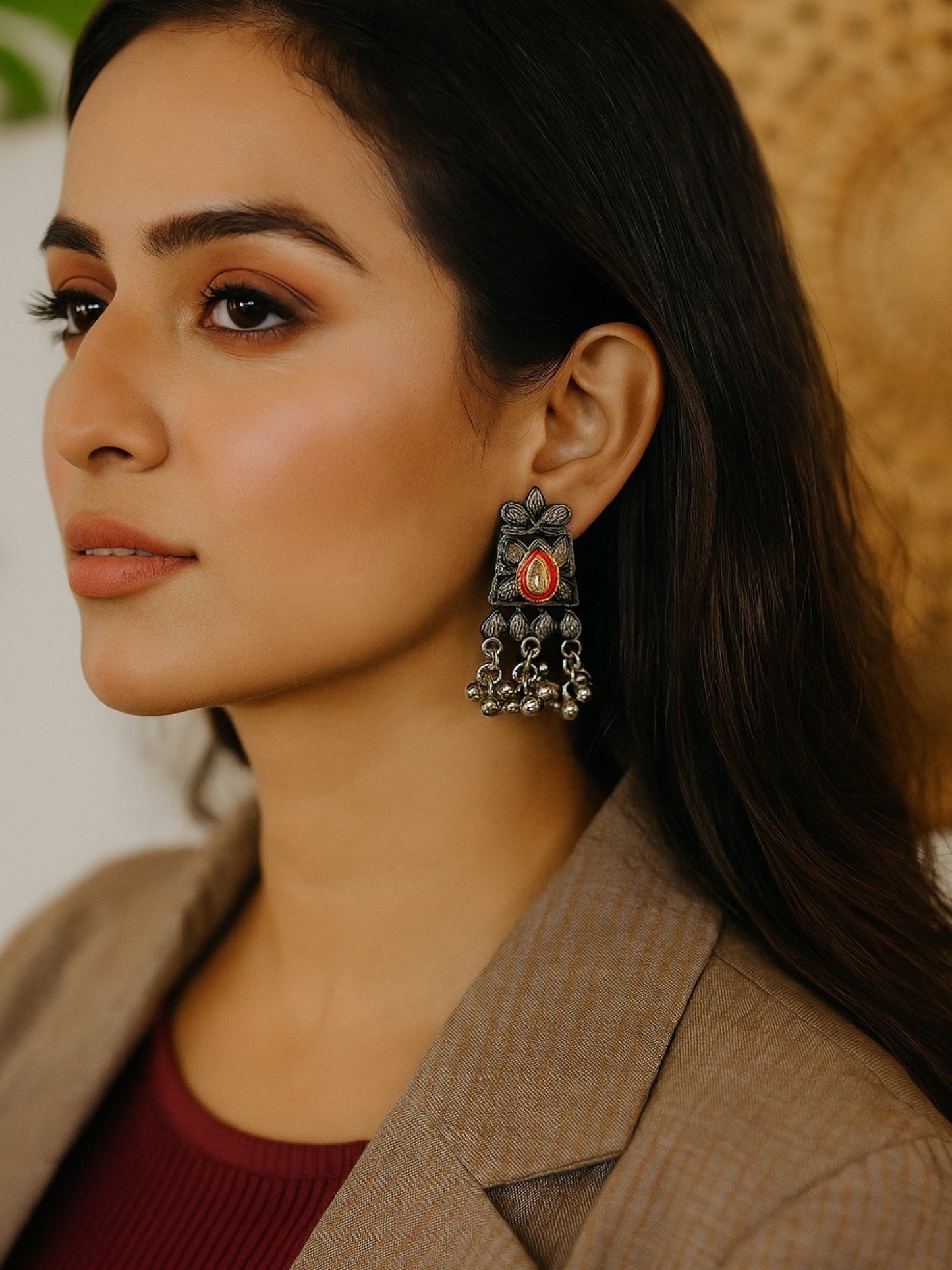 Stud Earring Flower With Ghungroo Design