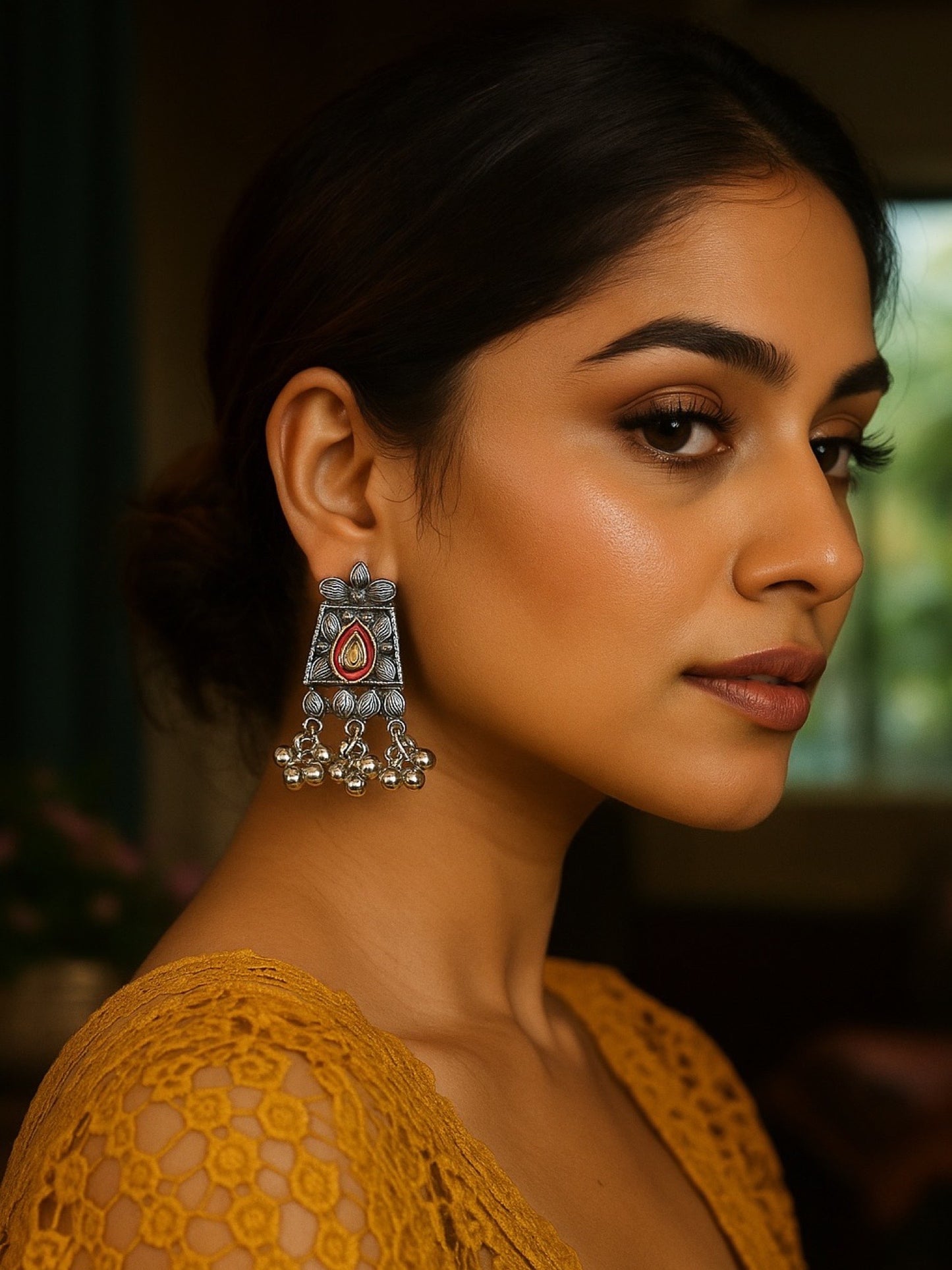 Stud Earring Flower With Ghungroo Design