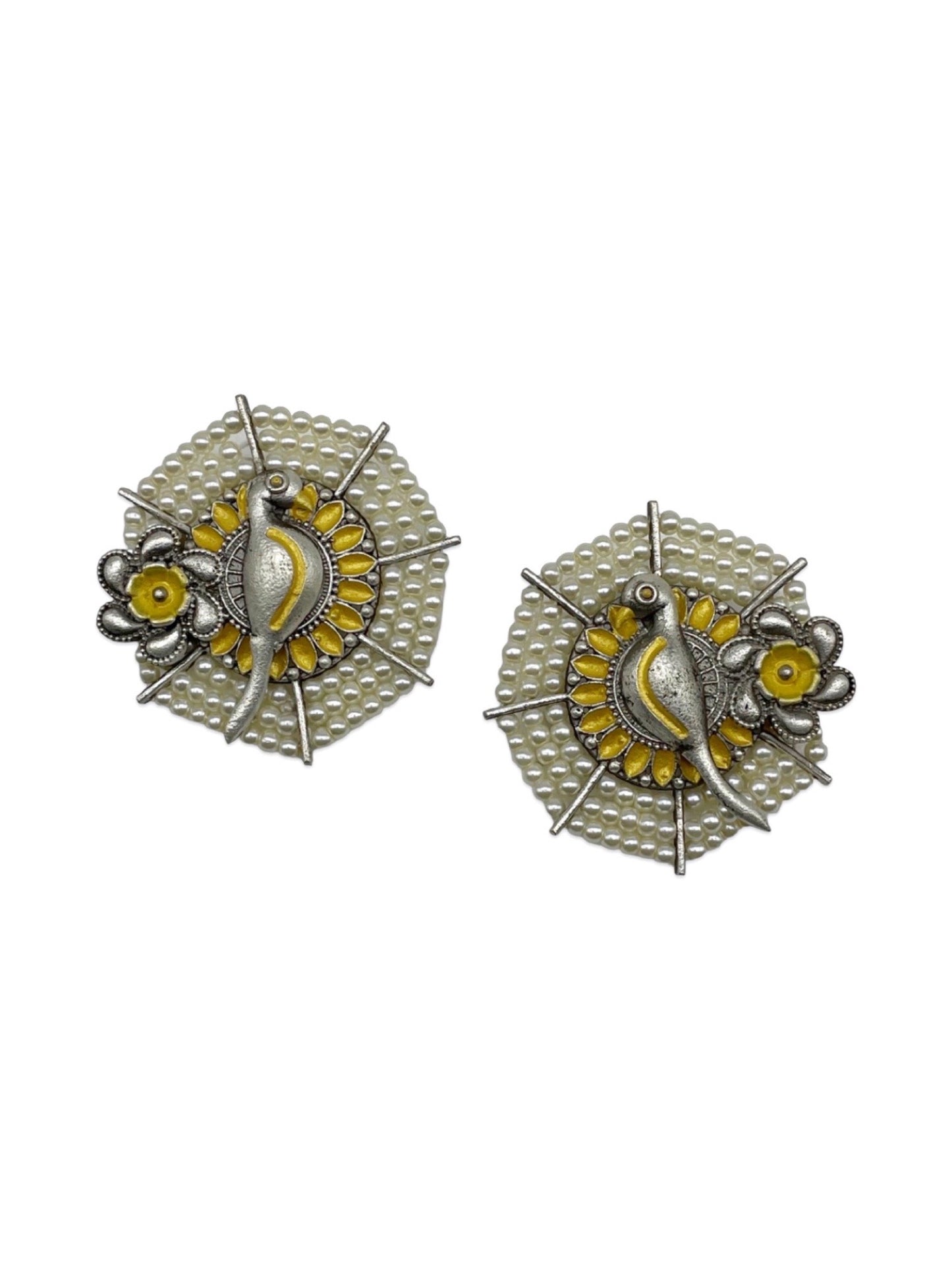 Stud Earring Peacock & Flower With Pearl Design