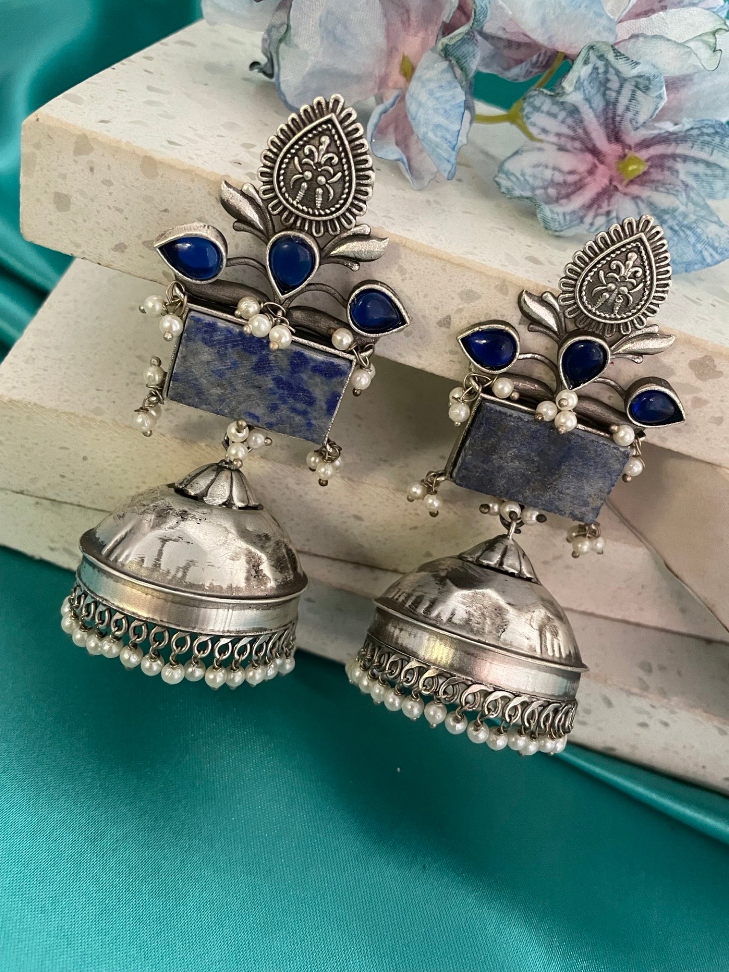 Jhumka Earring Flower With Pearl Design