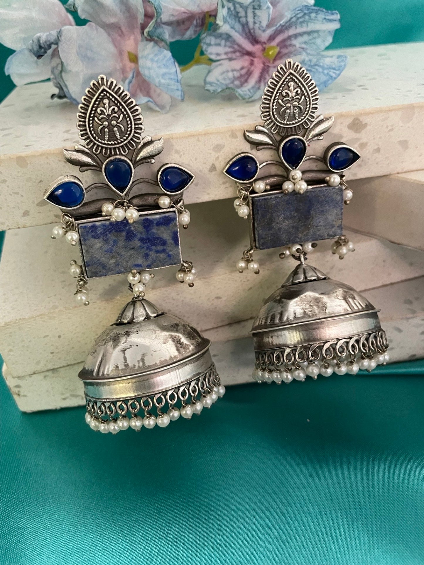 Jhumka Earring Flower With Pearl Design