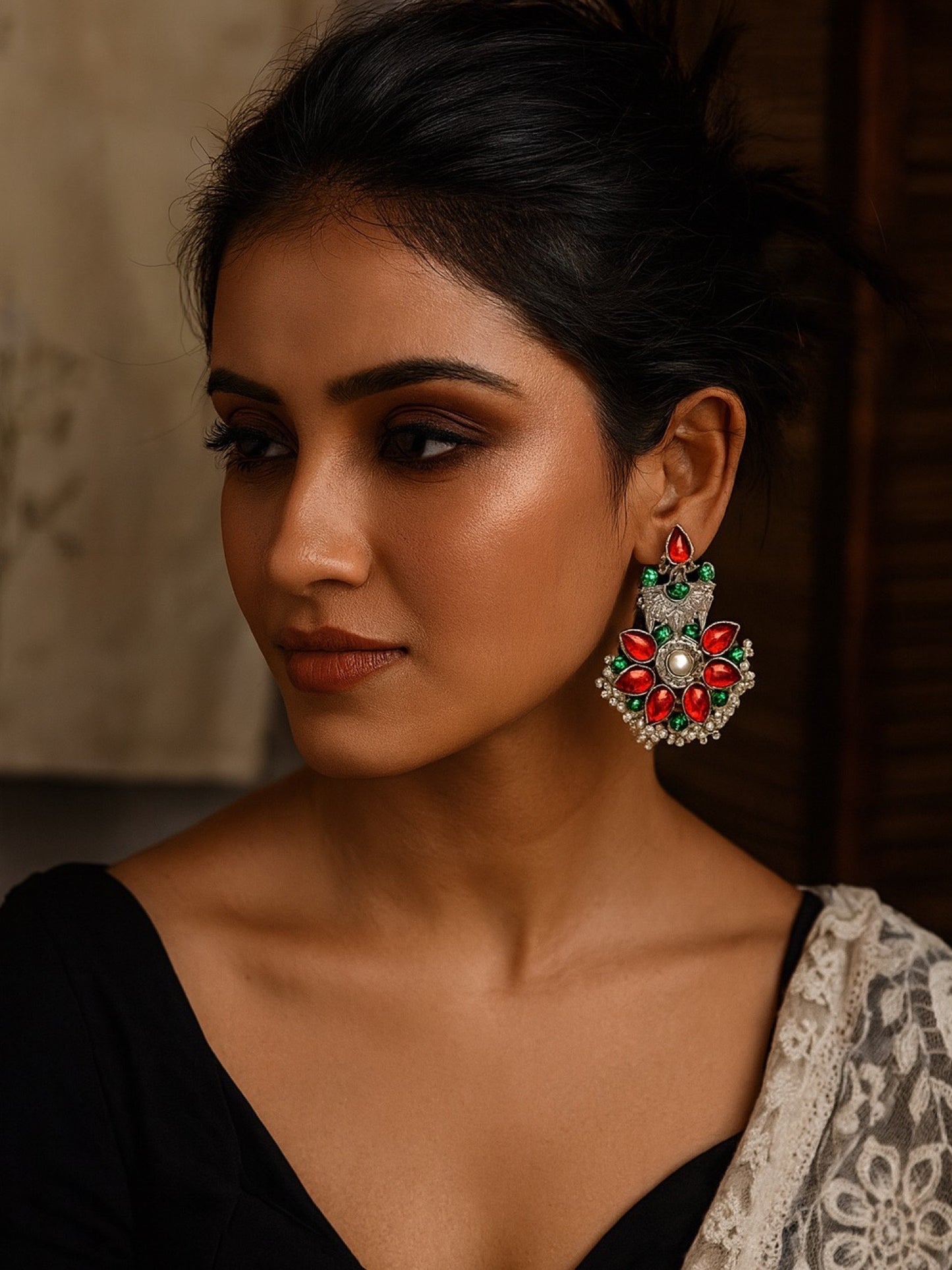 Stud Earring Peacock With Pearl Design