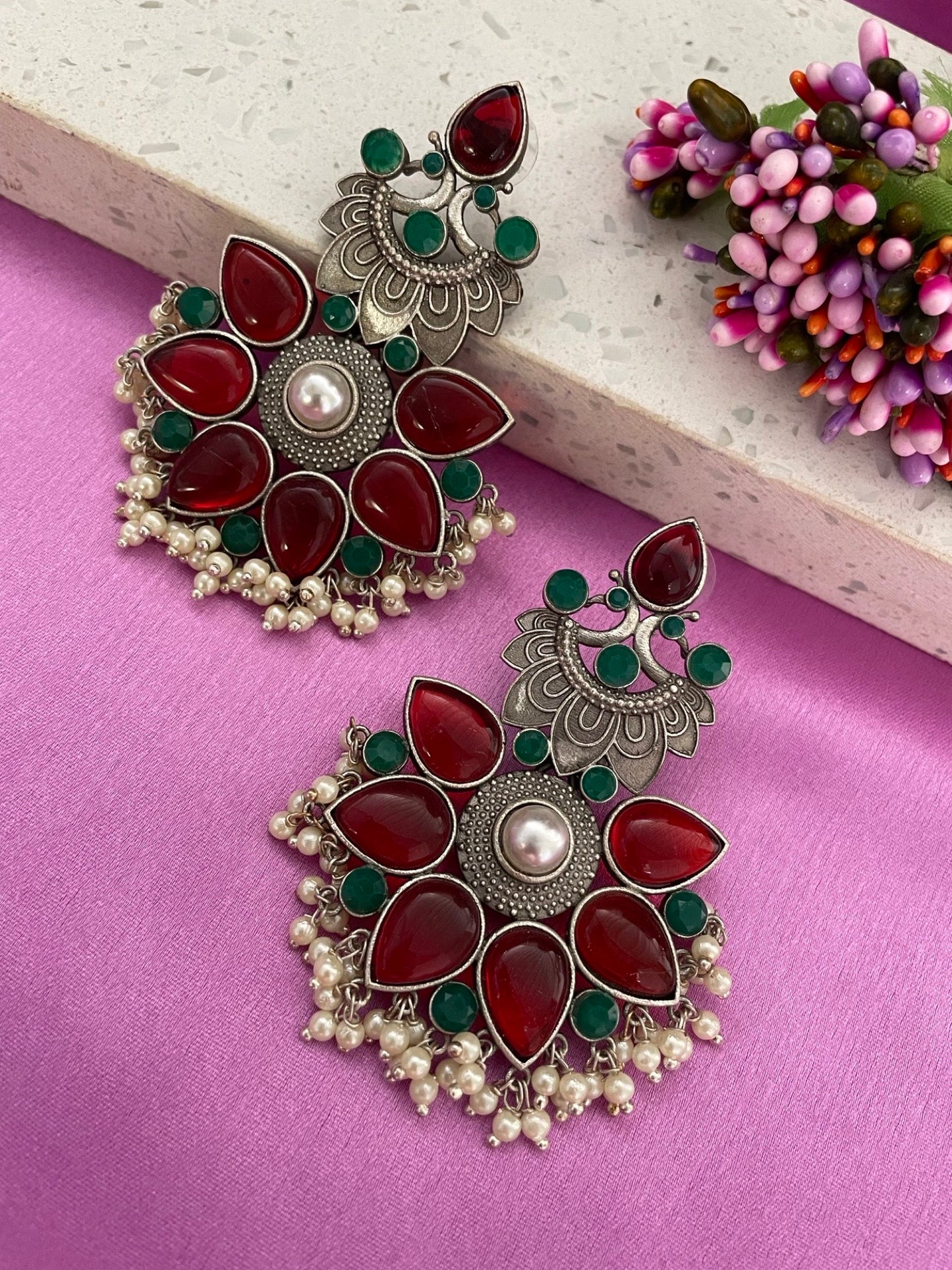 Stud Earring Peacock With Pearl Design