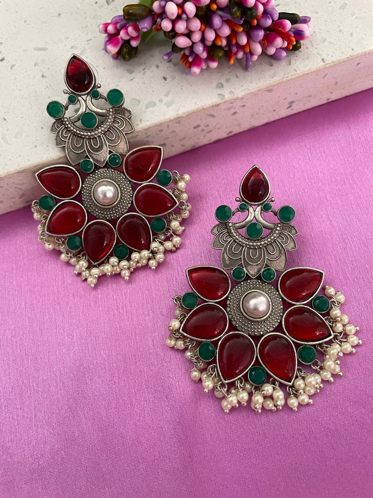 Stud Earring Peacock With Pearl Design