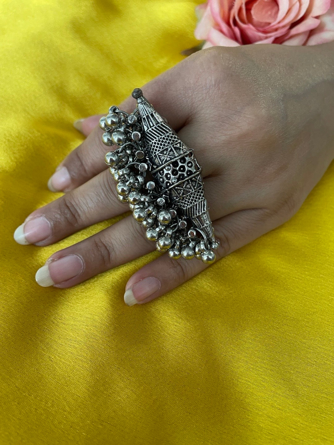 Bohemian Gypsy Ghungroo Design Oxidized Silver Afghani Ring