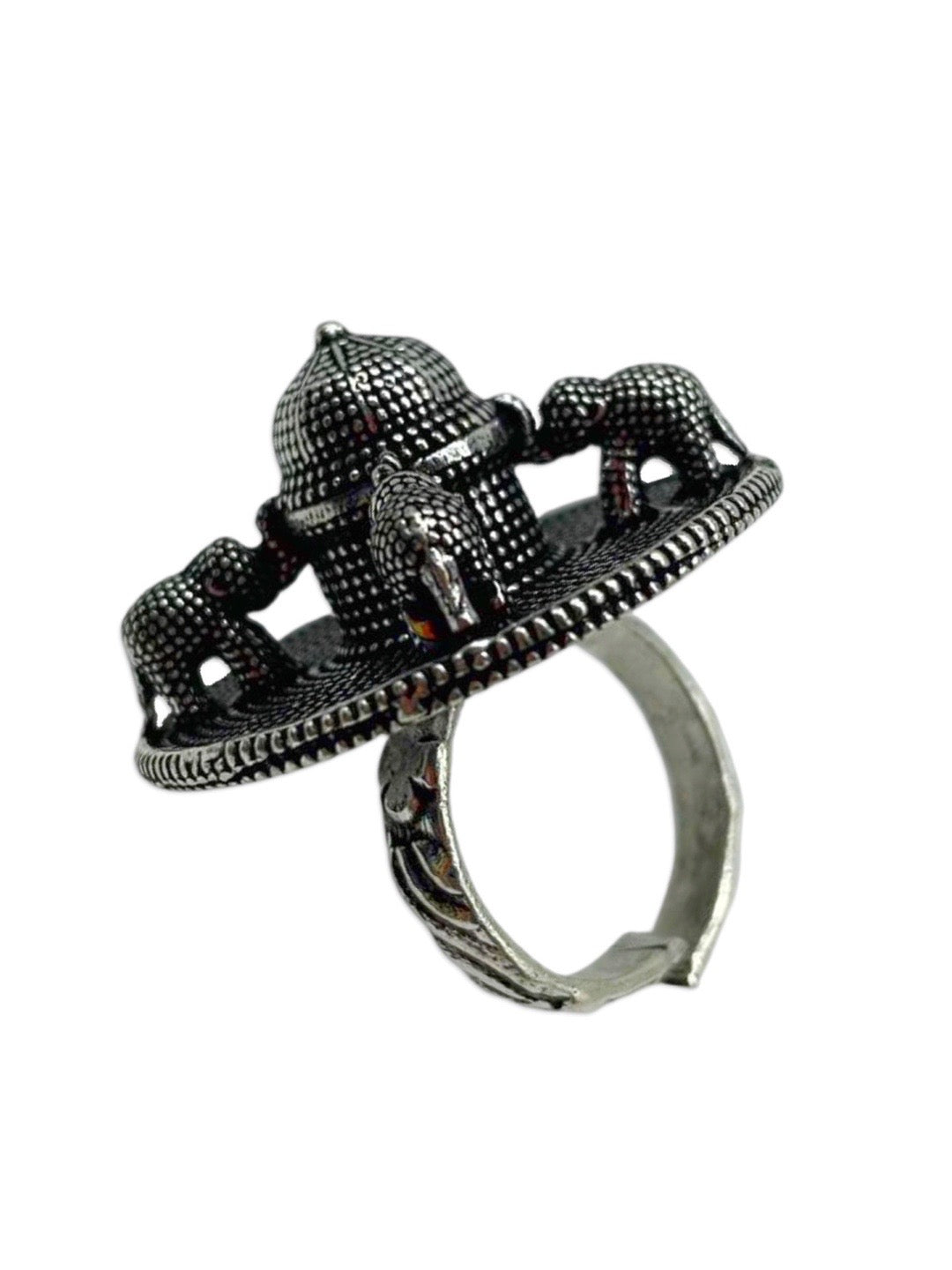 Bohemian Gypsy Elephant Design Oxidized Silver Afghani Ring