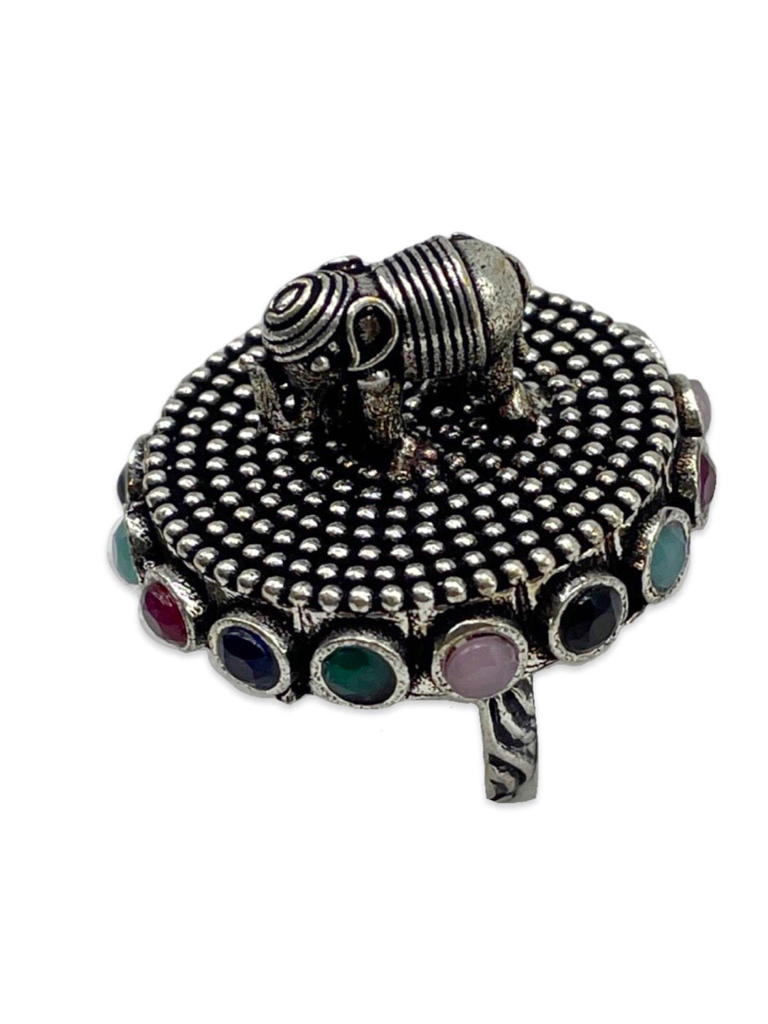 Elephant Design Ring With Multi Stone
